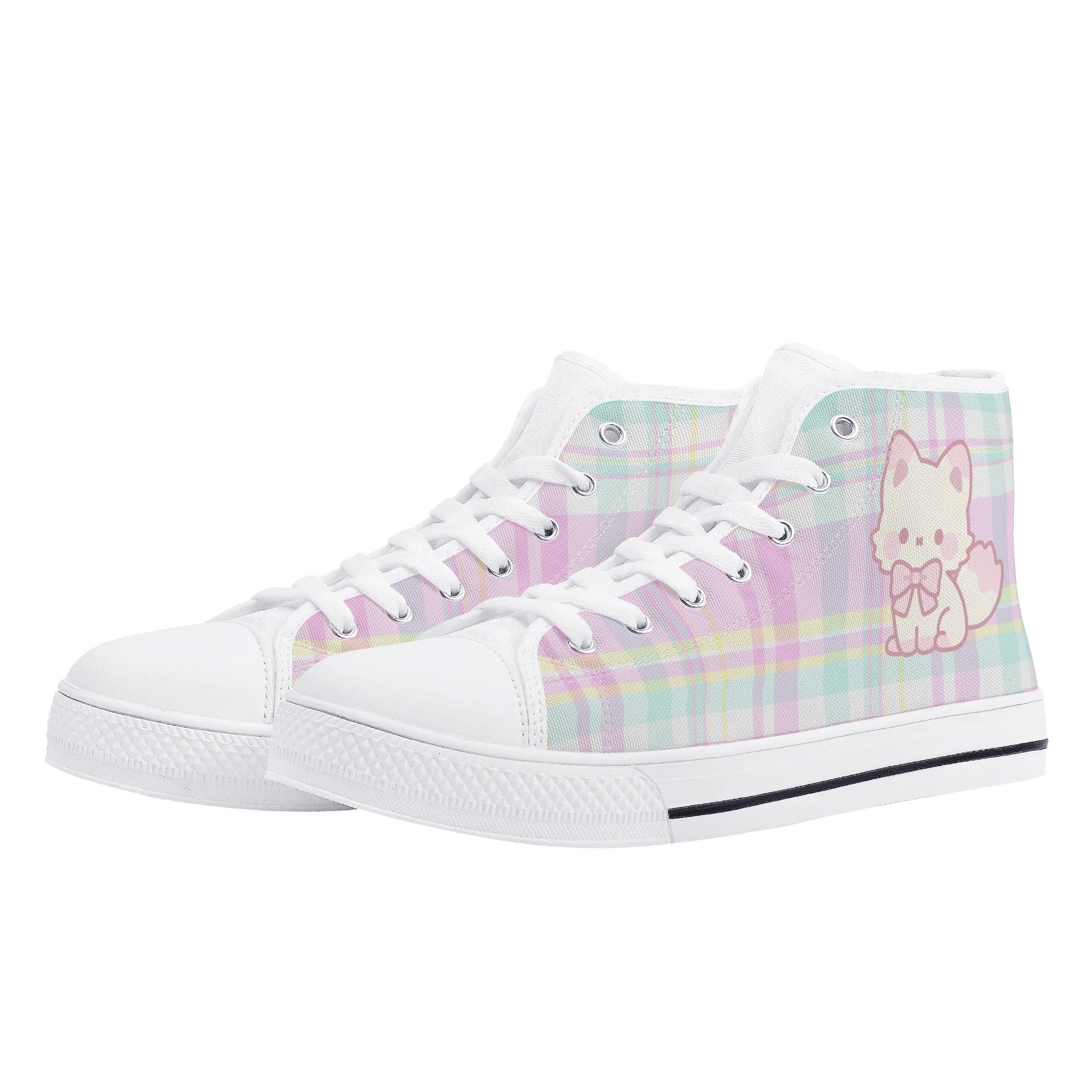 Pastel Plaid Kitty High Top Sneakers