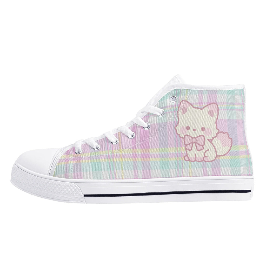 Pastel Plaid Kitty High Top Sneakers