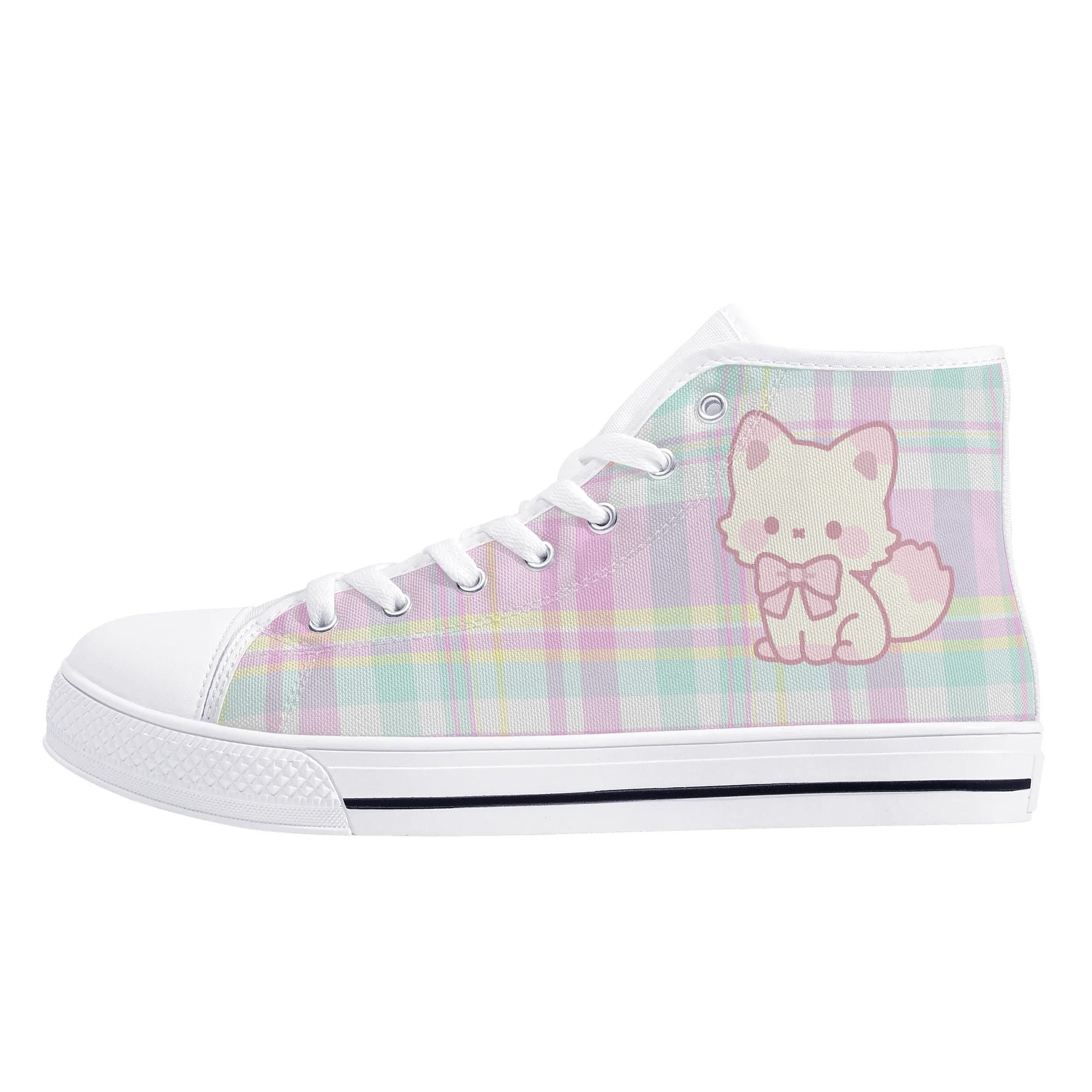 Pastel Plaid Kitty High Top Sneakers