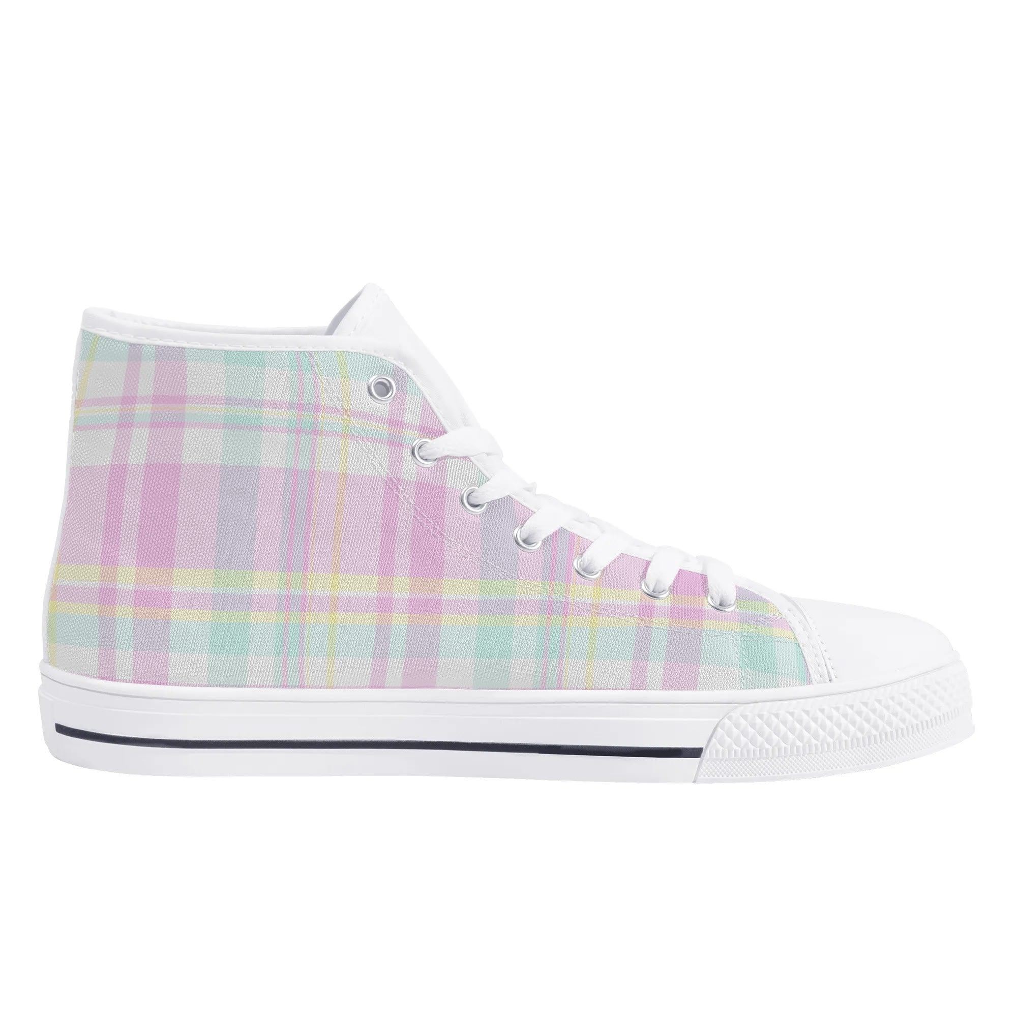 Pastel Plaid Kitty High Top Sneakers