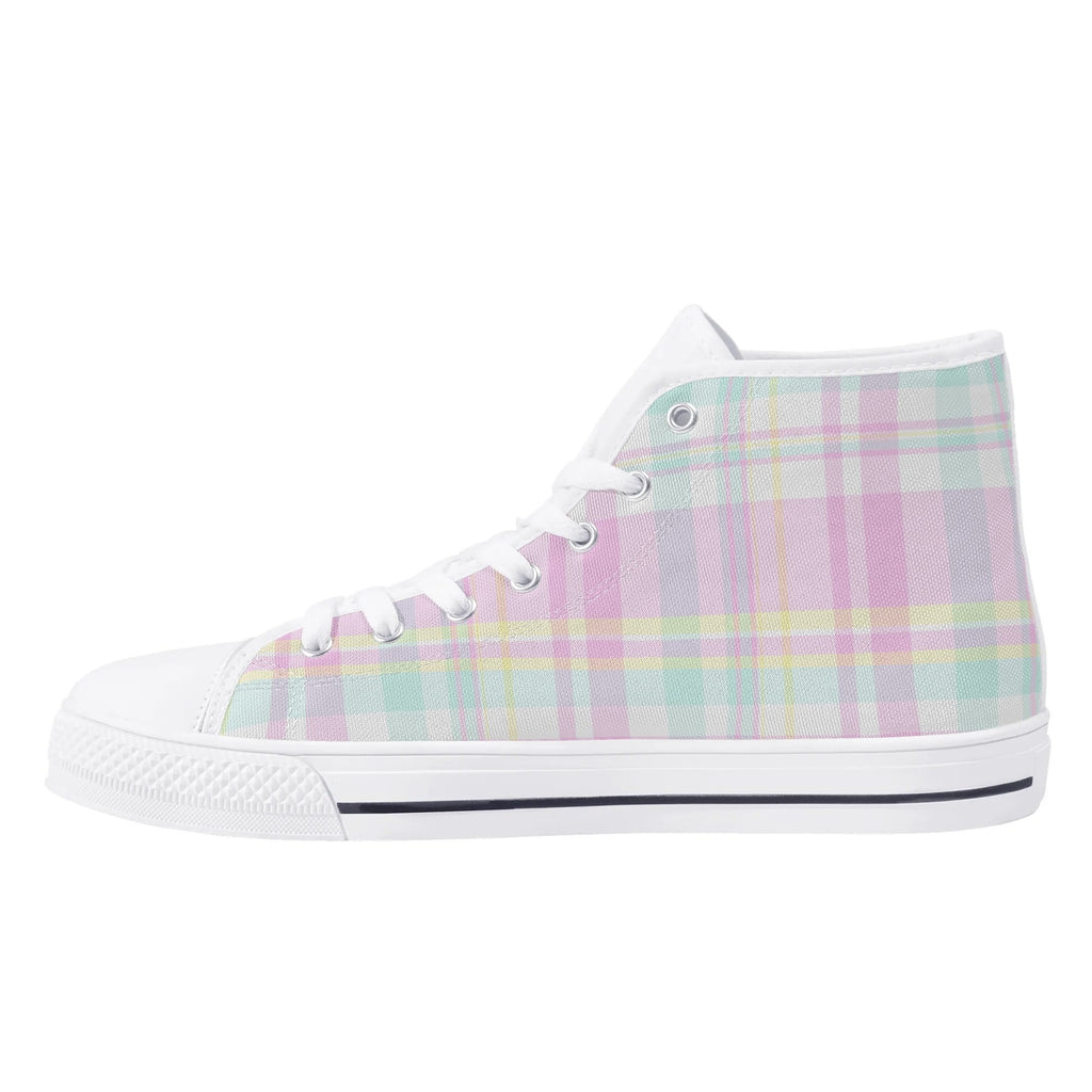 Pastel Plaid Kitty High Top Sneakers
