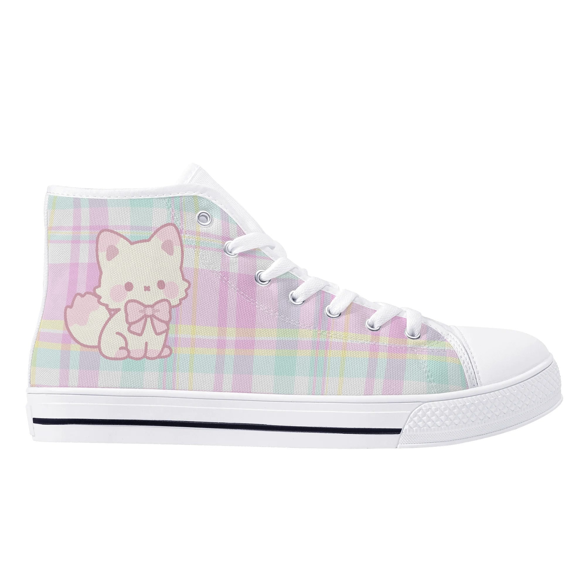 Pastel Plaid Kitty High Top Sneakers