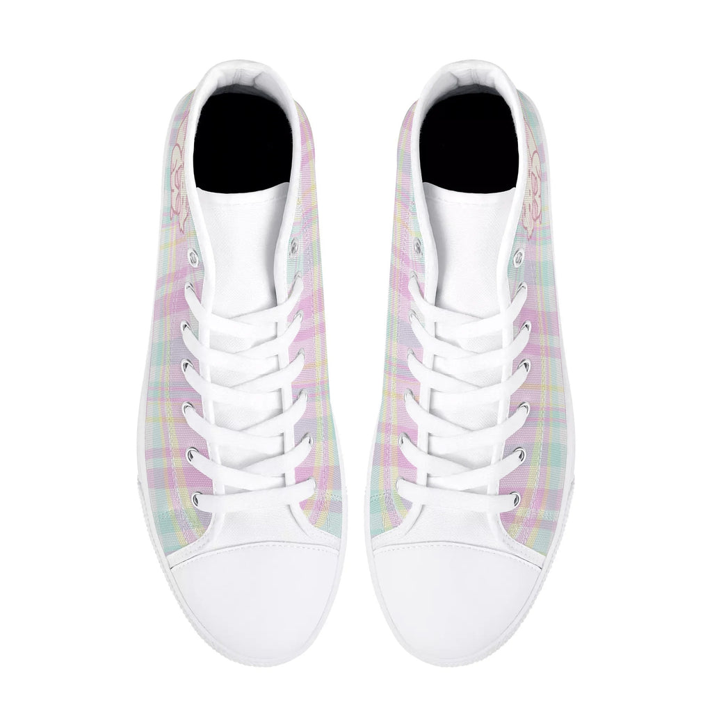 Pastel Plaid Kitty High Top Sneakers
