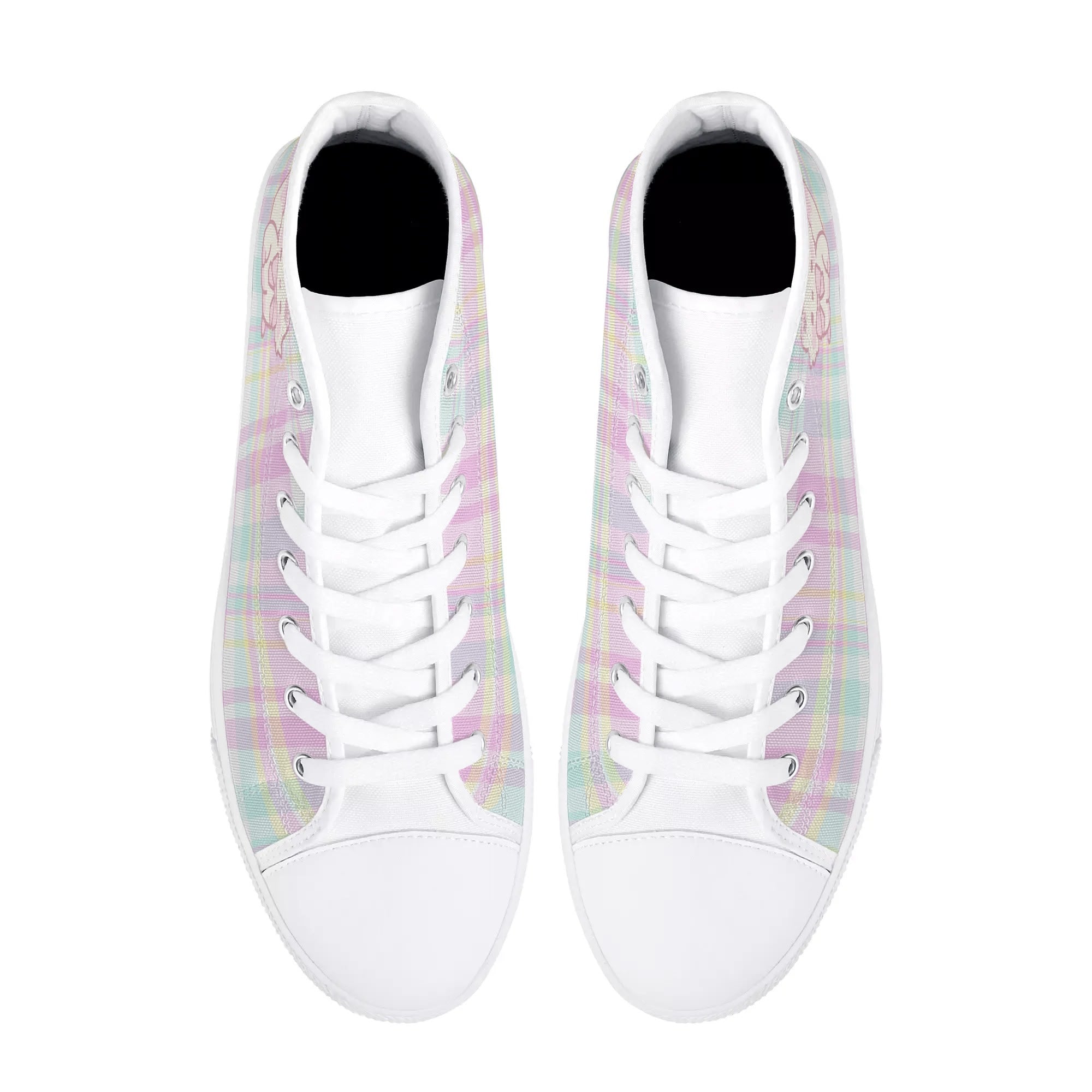 Pastel Plaid Kitty High Top Sneakers