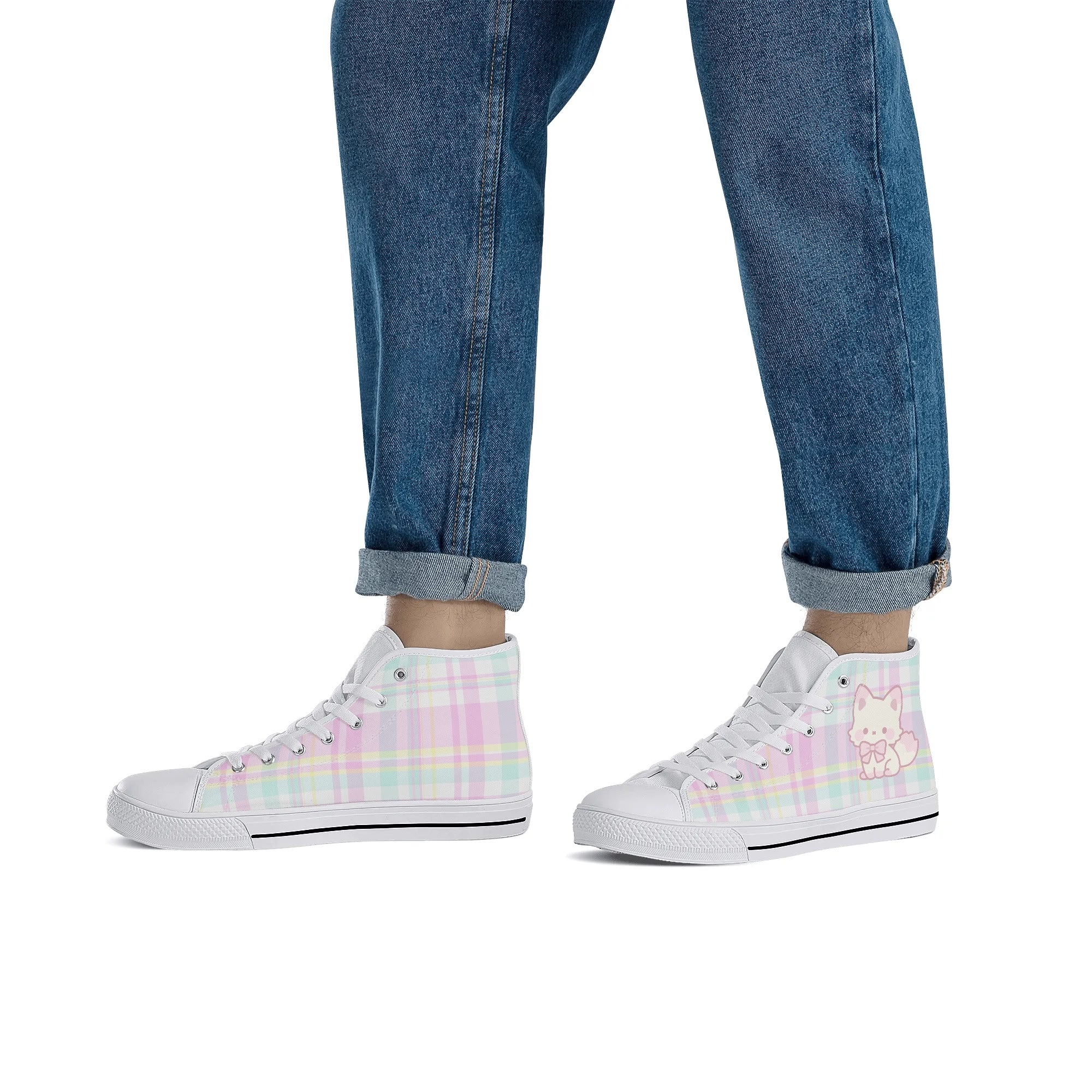 Pastel Plaid Kitty High Top Sneakers