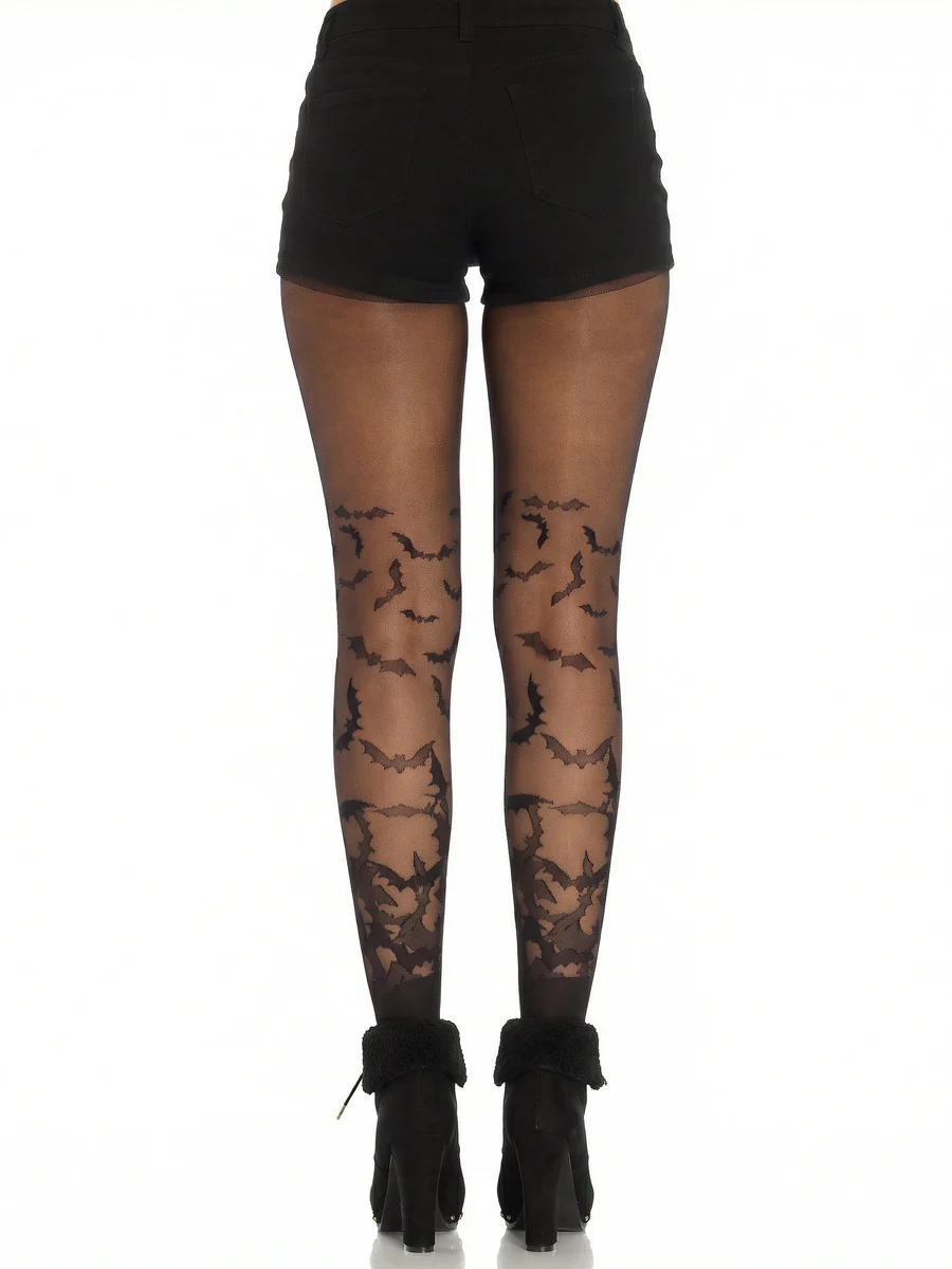 Bat Wing Sheer Tights Black (OS)