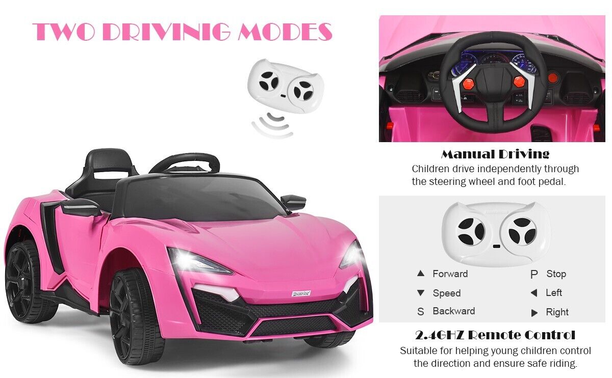 2-Door 12V RC Electric Ride-On Car for Kids with Music and Lights