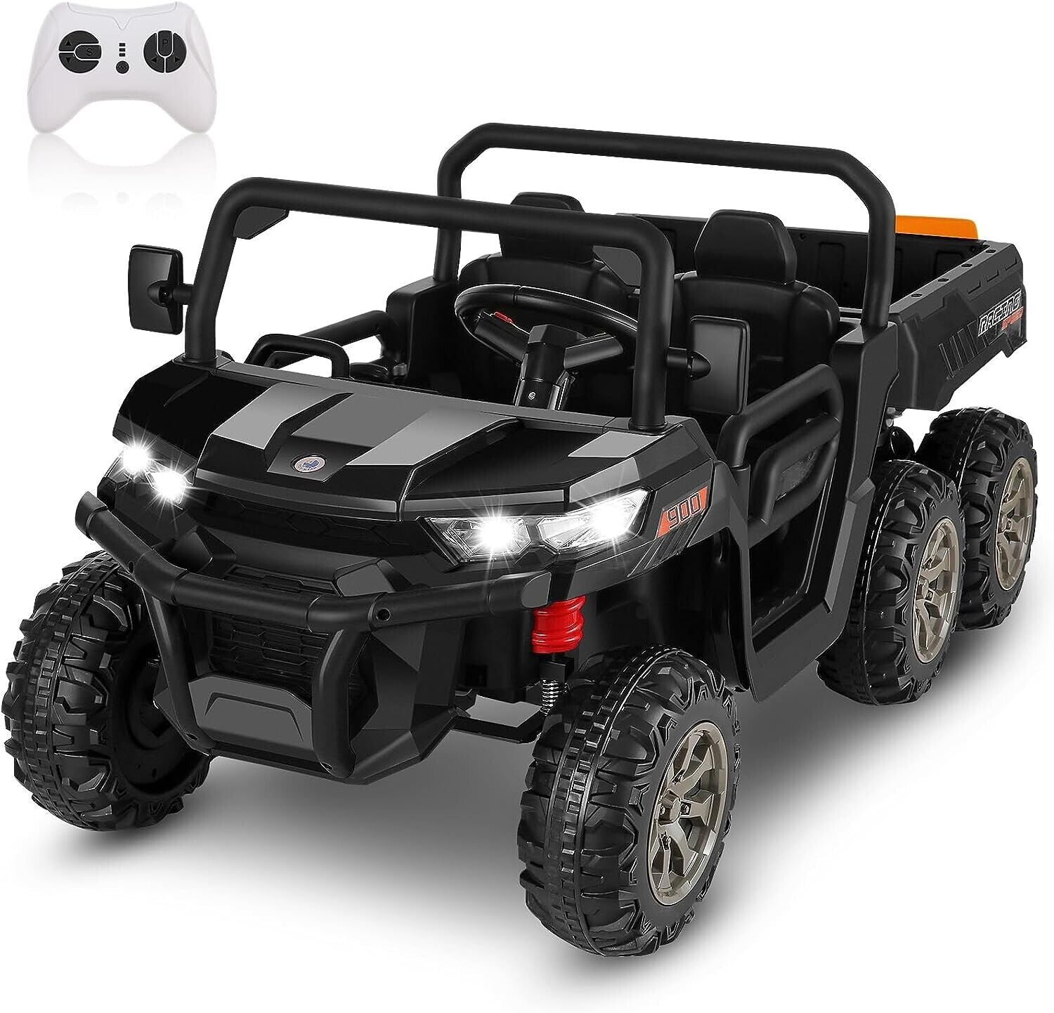 2-Seat 24V Electric Dump Truck Ride-On Toy with 6 Wheels - Black