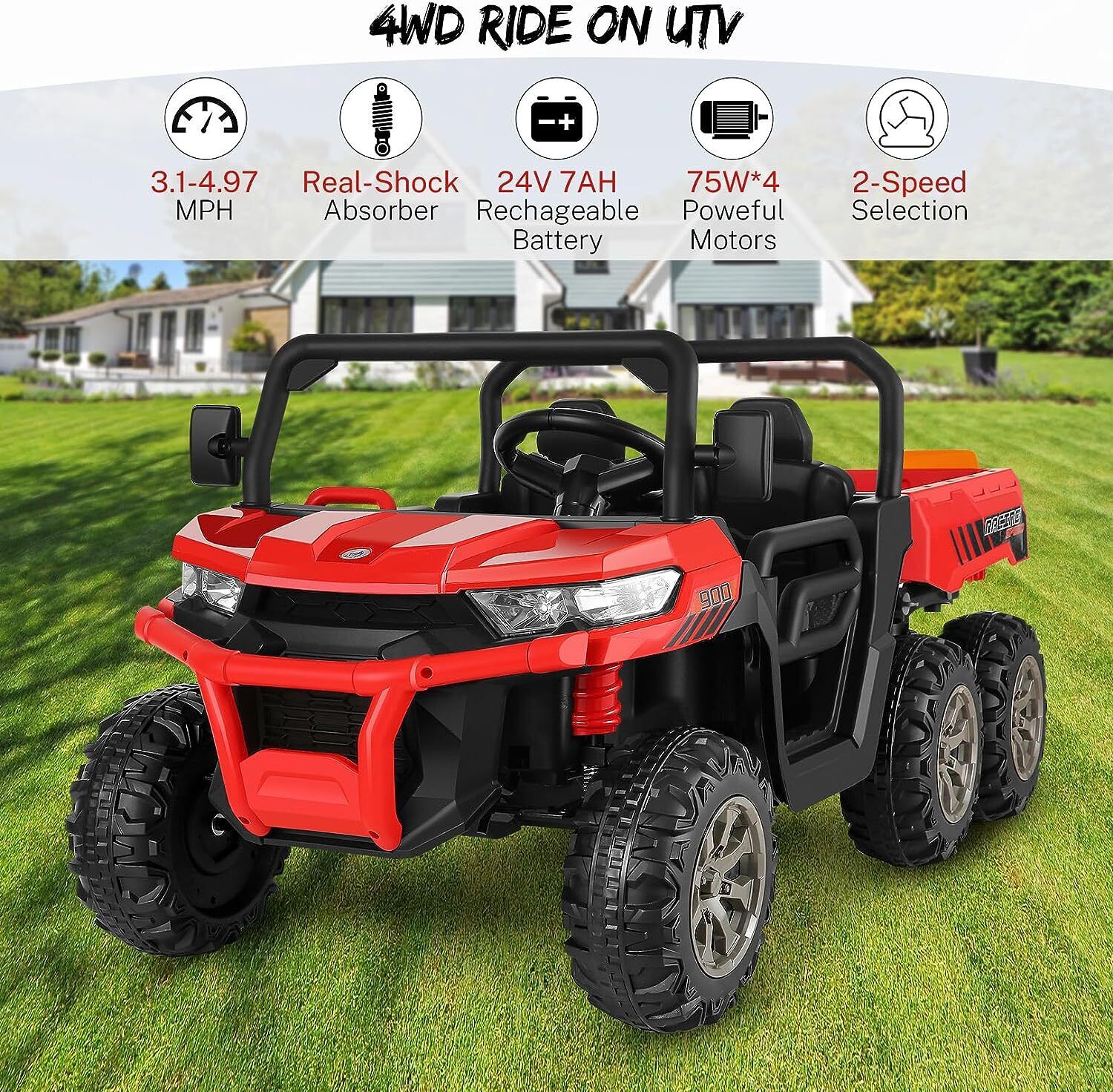 Premium 2 Seater Electric Car for Kids with Remote Control and 4WD - 24 Volt, 300W
