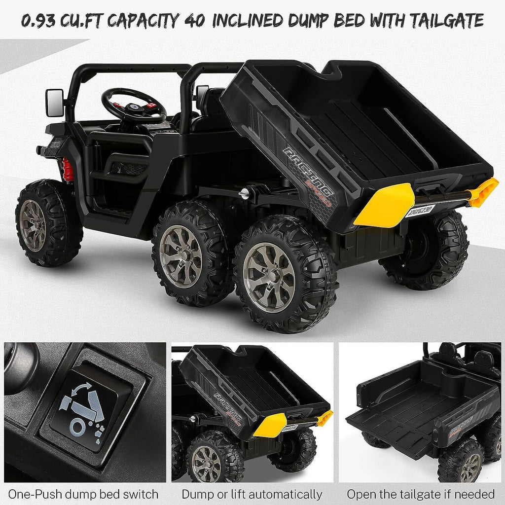 2 Seater 4WD Ride On Car with Dump Bed, Remote Control, and Music - 300W Motors, 24V