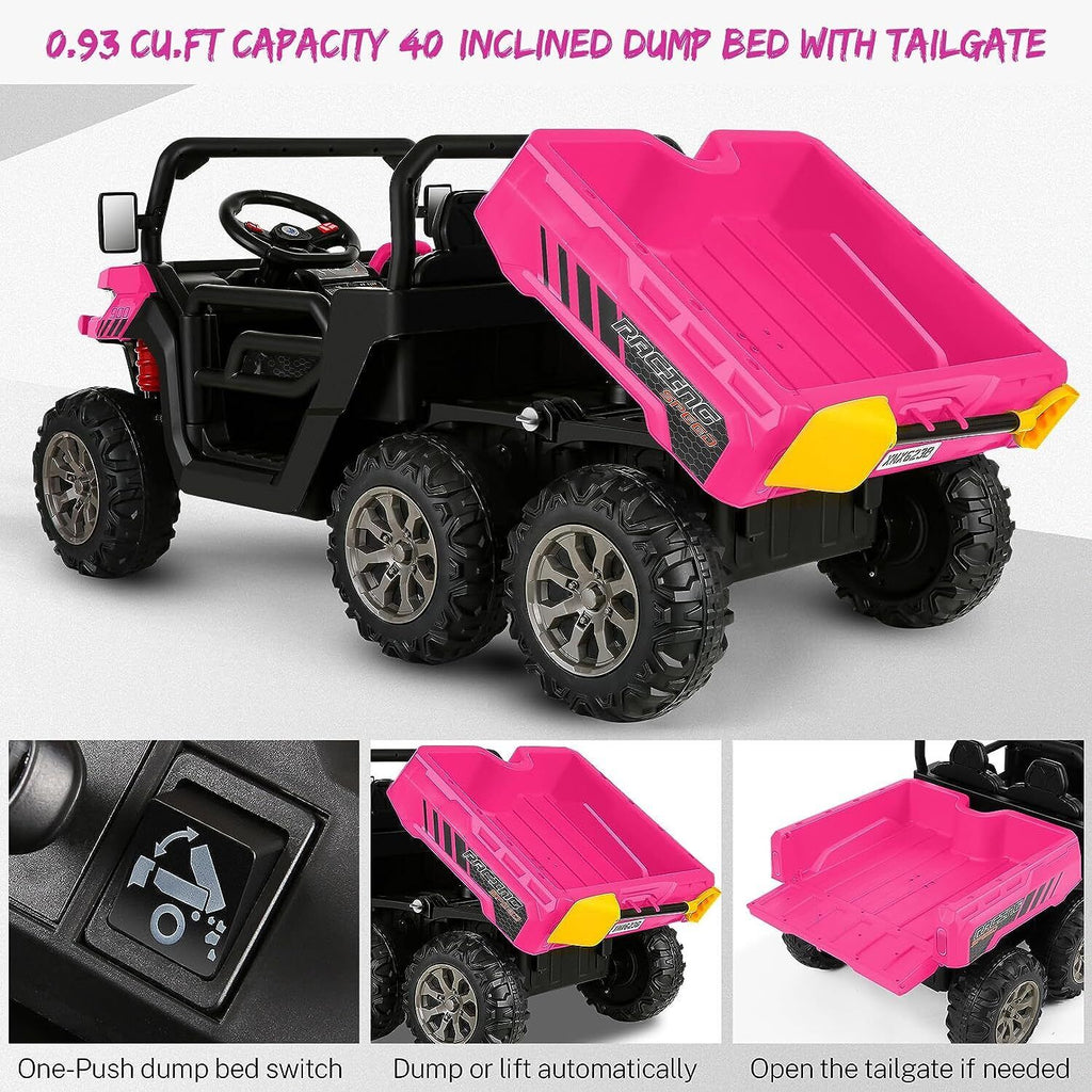 2 Seater 4WD Ride On Car with Dump Bed, Remote Control, and Music - 300W Motors, 24V