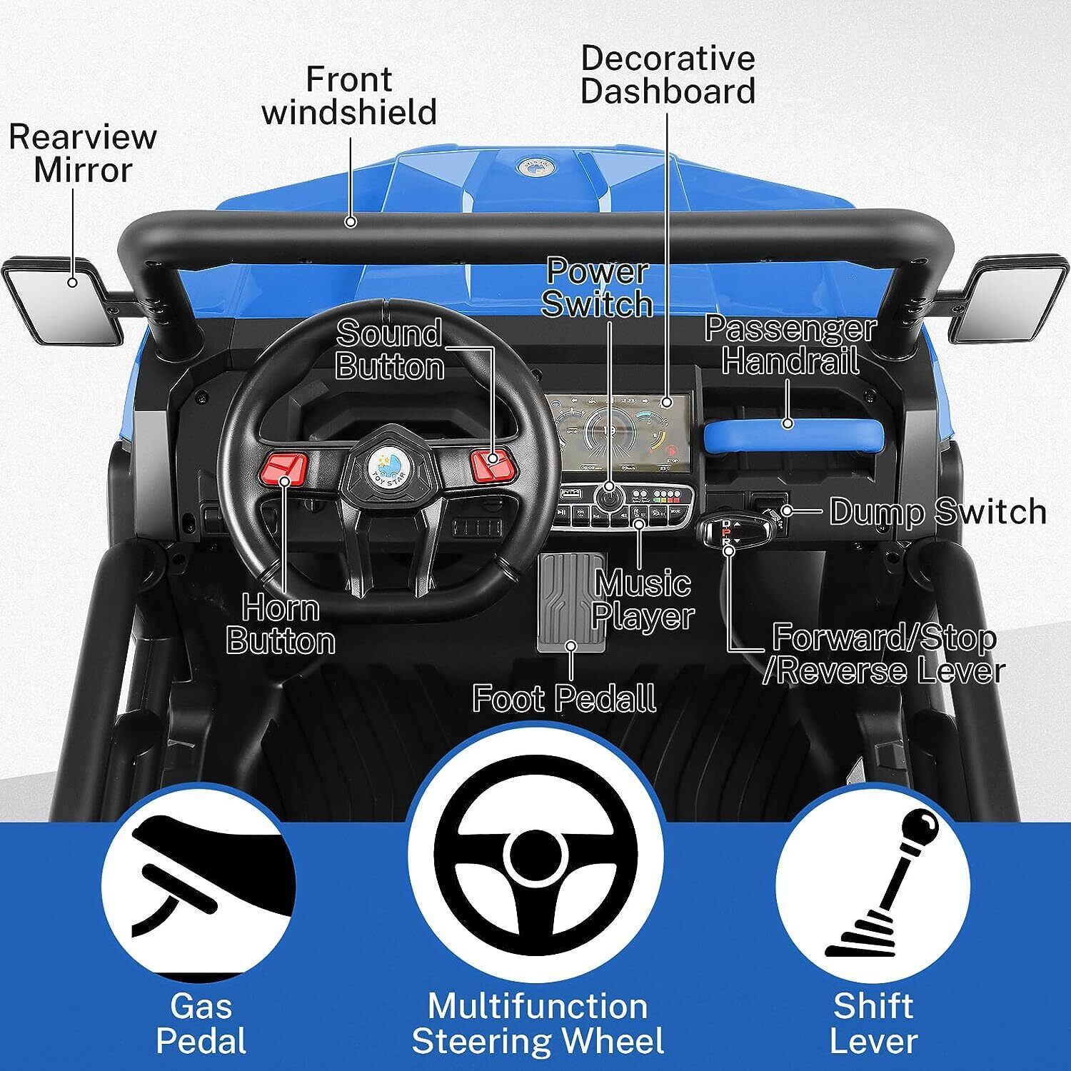 24V 4WD Kids Electric Car with Remote Control and Dump Bed - 2 Seater Ride-On Vehicle