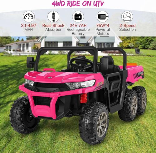 2 Seater 24V Dump Truck Ride On Car with Electric Dump Bed & Shovel - Remote Control Included