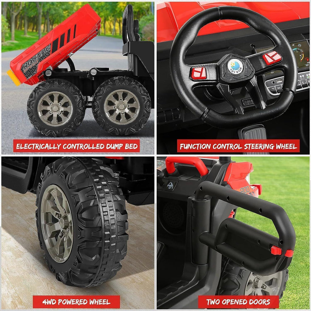 2 Seater 24V Electric Ride-On Car with 4WD, Tractor Trailer, and Dump Feature