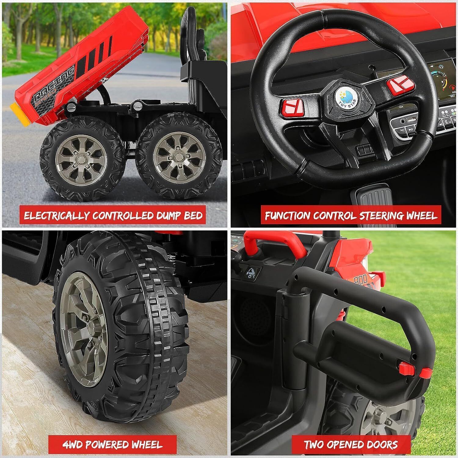 2 Seater 24V Electric Ride-On Car with 4WD, Tractor Trailer, and Dump Feature