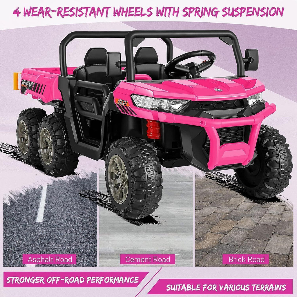 2 Seater 24V Electric Ride-On Car with 4WD, Tractor Trailer, and Dump Feature