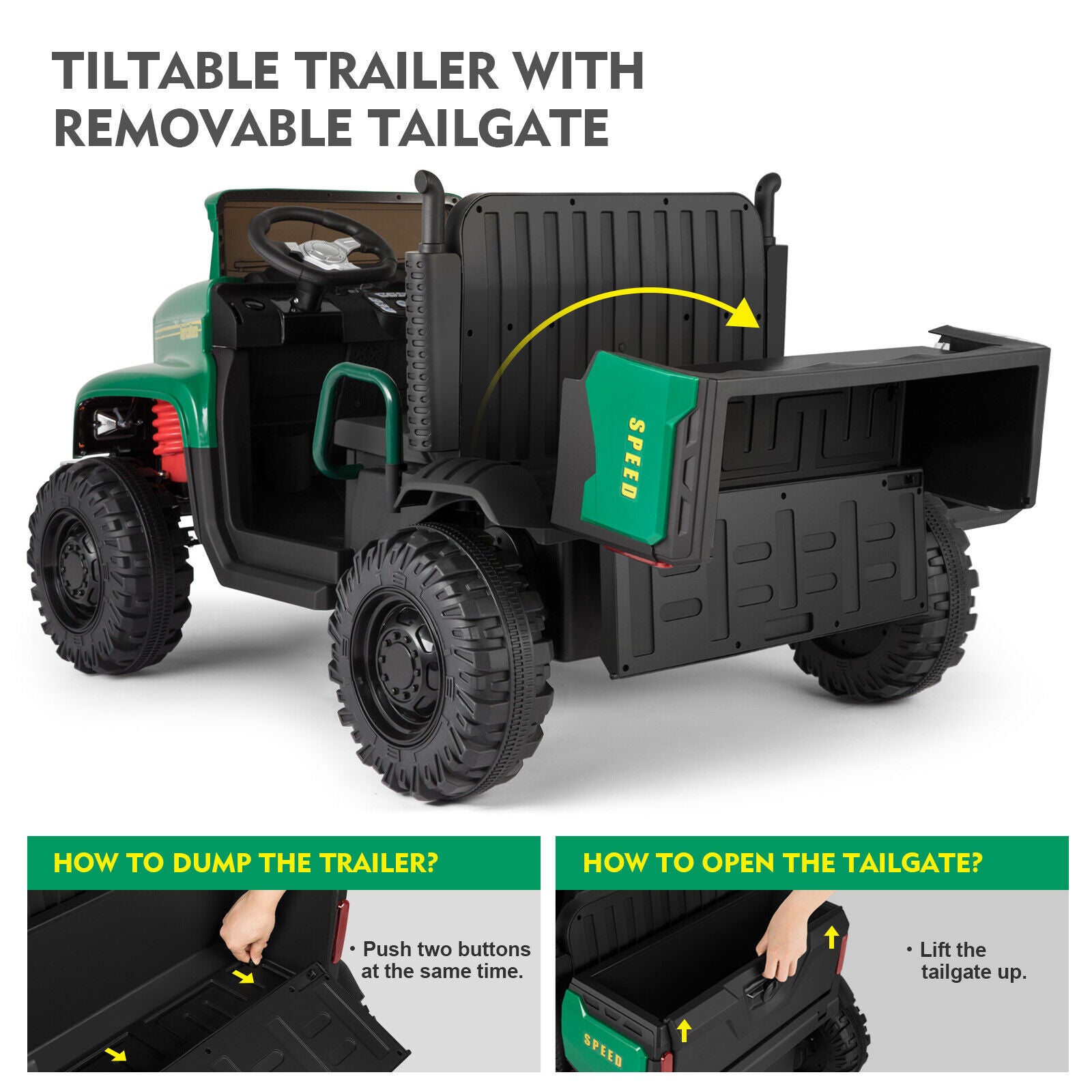24V Electric Ride-On Truck with Trailer and RC Control - 3 Speeds for Double the Fun!