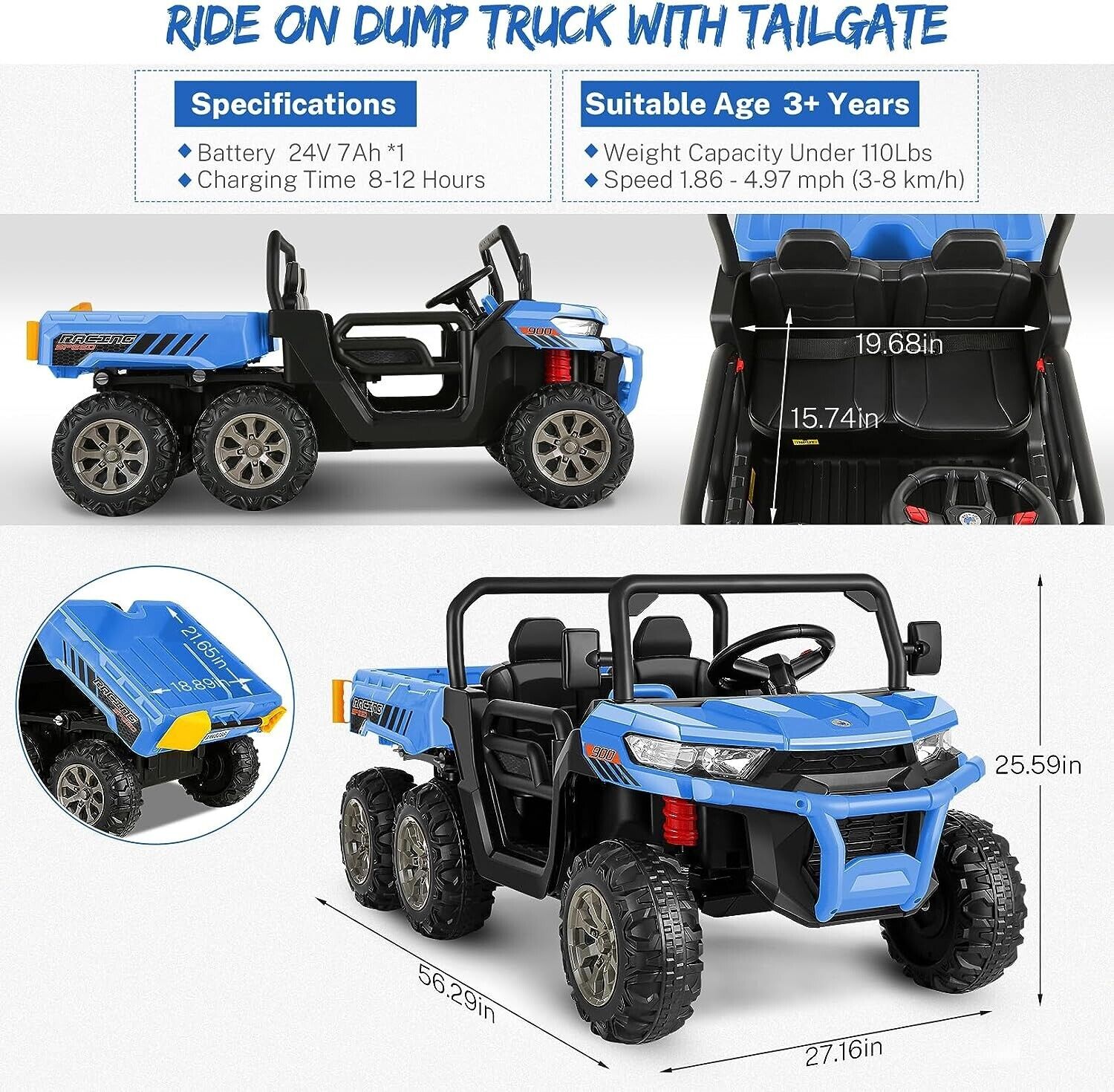 2-Seater 24V Electric UTV Car with 4WD and Dump Bed for Kids - Powerful Off-Road Adventure Vehicle