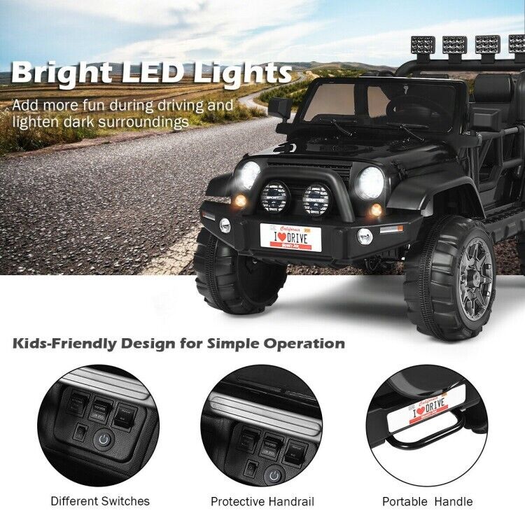2-Seater Black Electric Ride-On Car for Kids with Remote Control - 12V Toy Truck