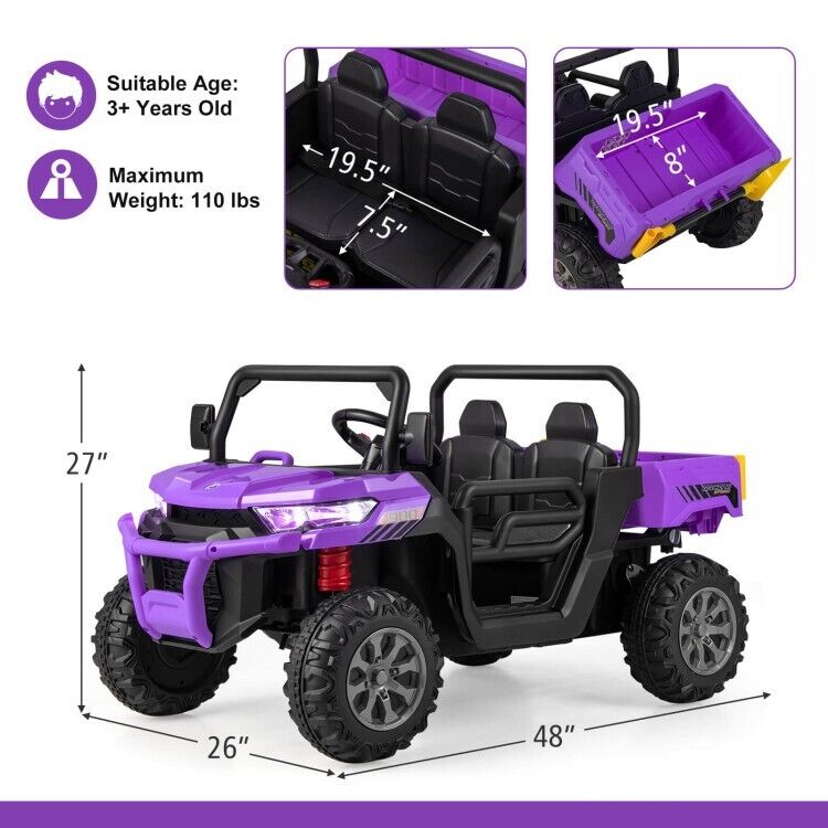 2-Seater Electric Dump Truck Ride-On for Kids with Remote Control - 12V