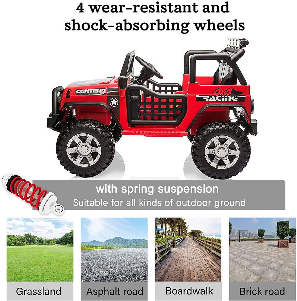 2-Seater Electric Ride-On Car for Kids with RC Control, MP3 Player, and Realistic Jeep Design