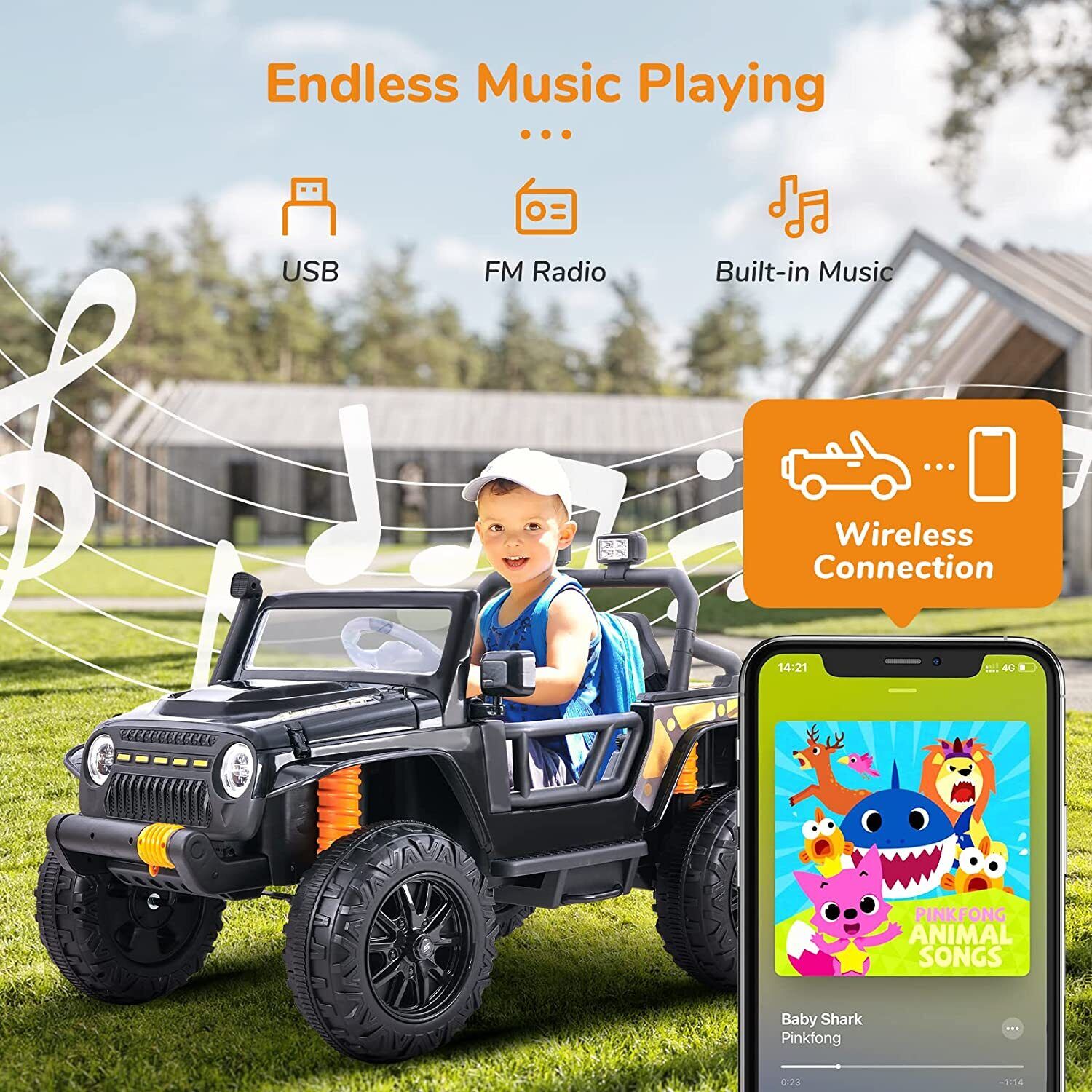 Interactive 12V Kids Car with Cushioned Spring, Cool Lights, and Remote Control