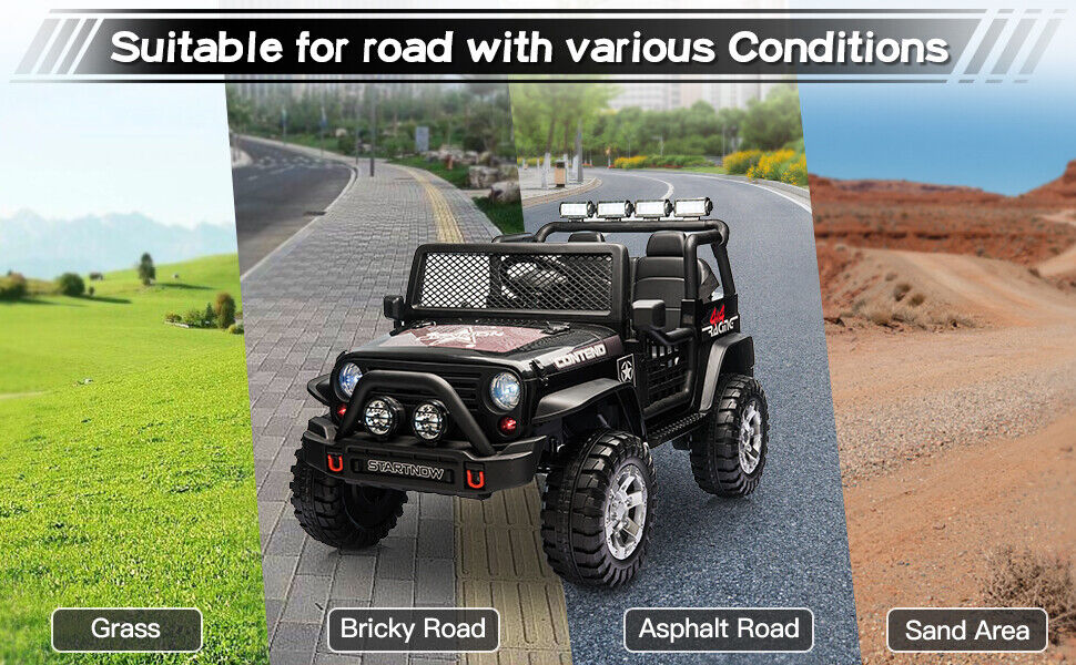 2-Seater Electric Ride On Jeep Toy with USB, Bluetooth, and Remote Control for Kids (12V)
