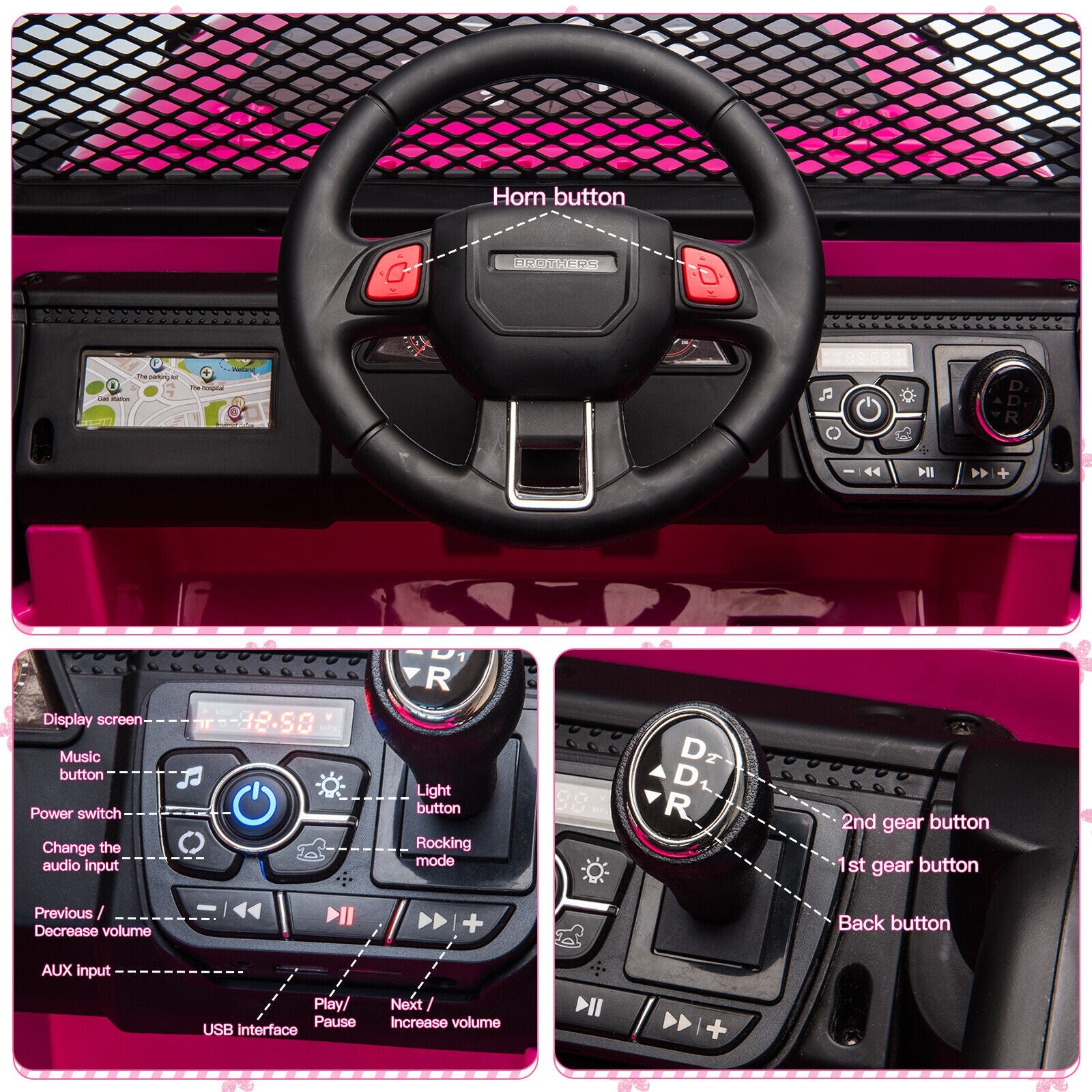 2-Seater Electric Ride On Jeep Toy with USB, Bluetooth, and Remote Control for Kids (12V)