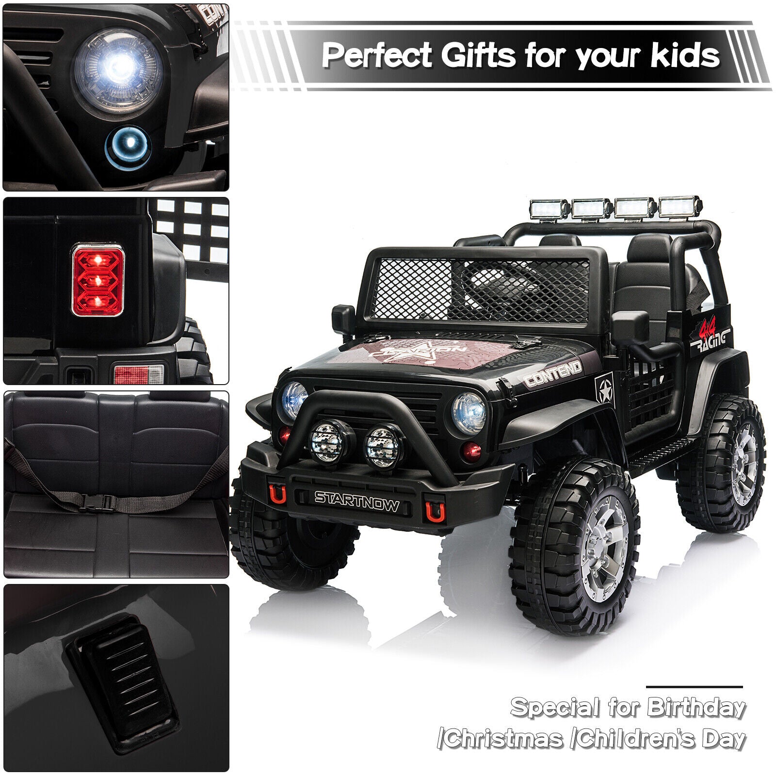 2-Seater Electric Toy Jeep for Kids with Remote Control, USB and Bluetooth Connectivity