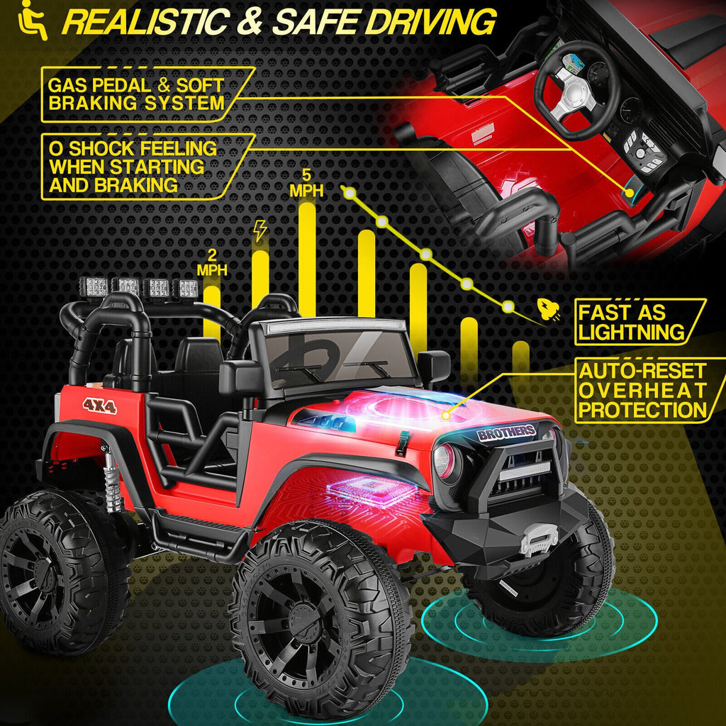 2-Seater Electric Ride On Jeep with 3 Speeds, MP3 Player, Remote Control, and LED Lights - Perfect for Kids!