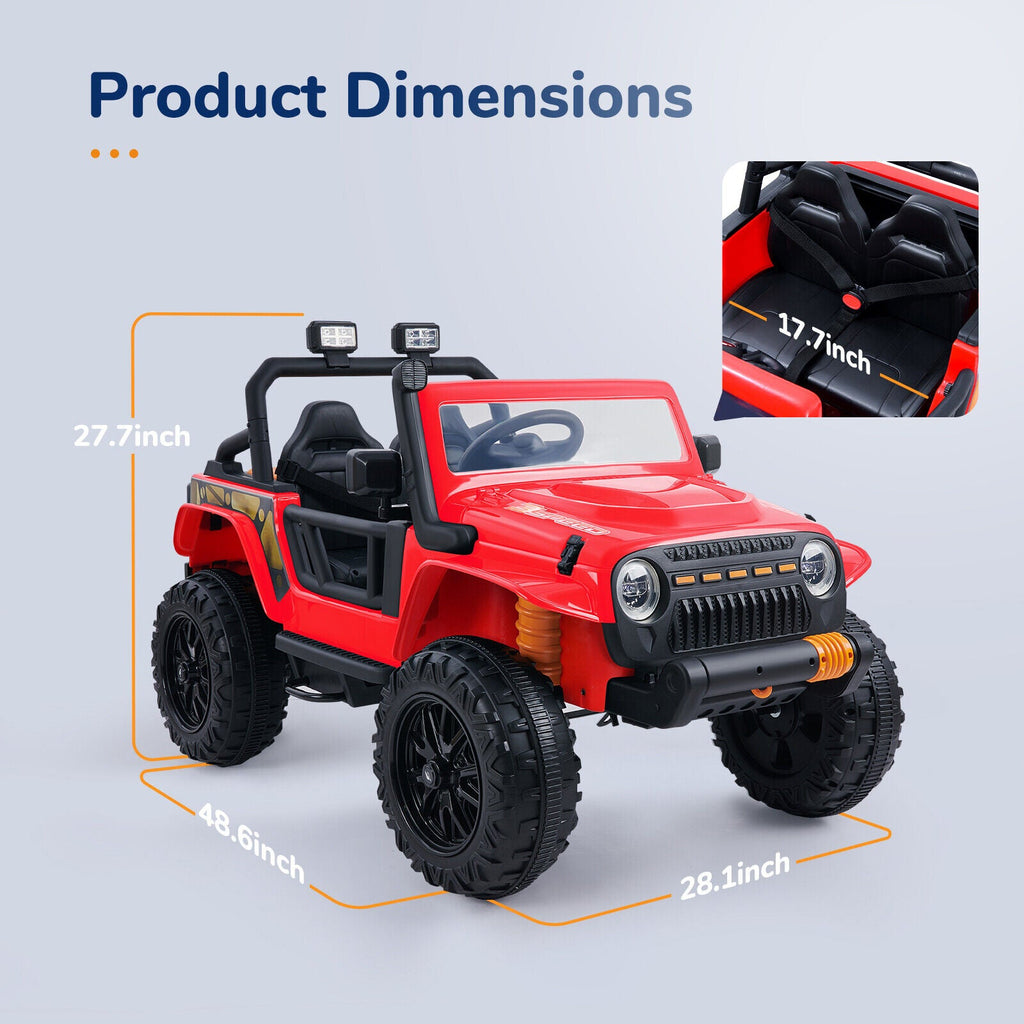 12V Kids Electric Jeep with Remote Control, 3 Speeds, LED Lights, and FM Radio