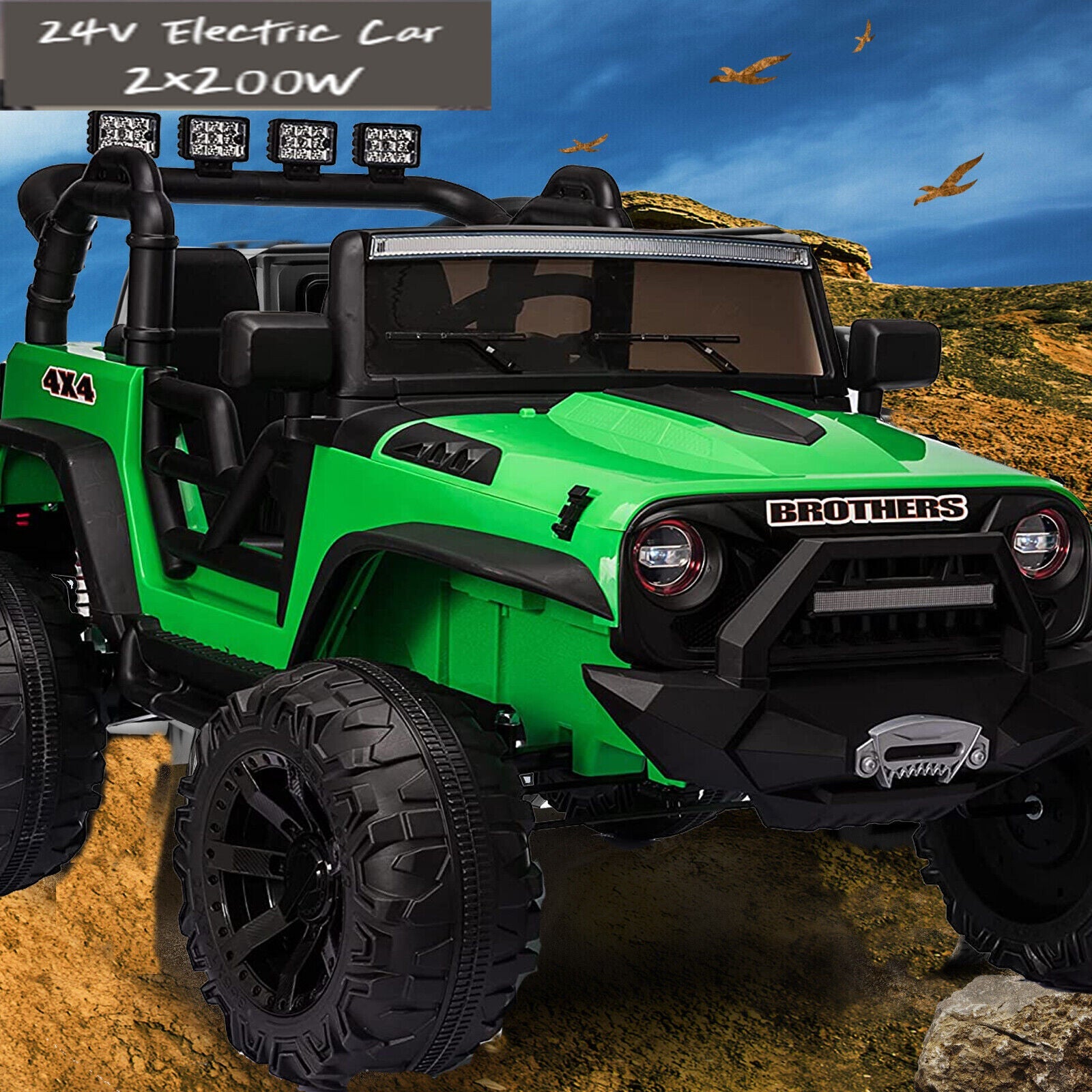 2-Seater Electric Ride-On Jeep with Remote Control, LED Lights, and MP3 Player - 24V 2x200W Power for Kids
