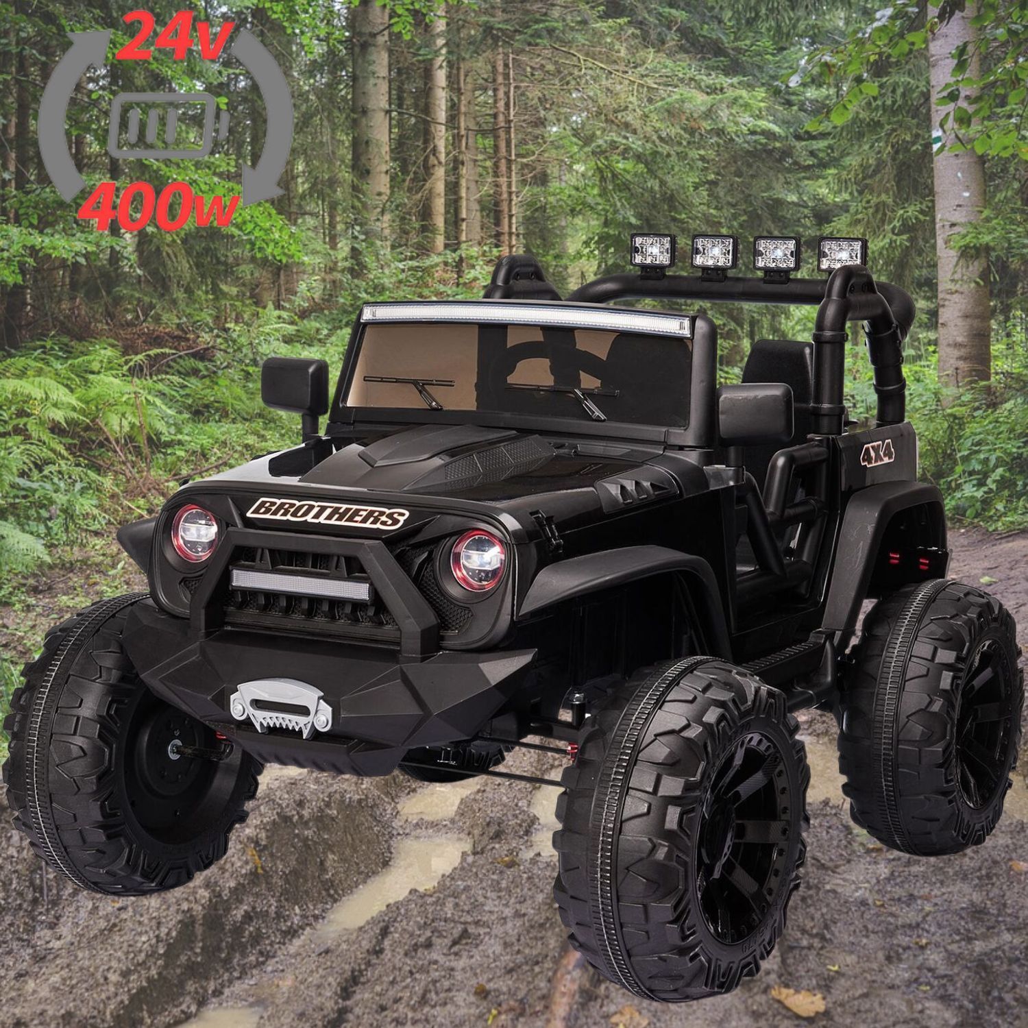 2 Seater Electric Ride-On Truck for Kids with LED Lights, Music, Remote Control, and AUX/USB Connectivity