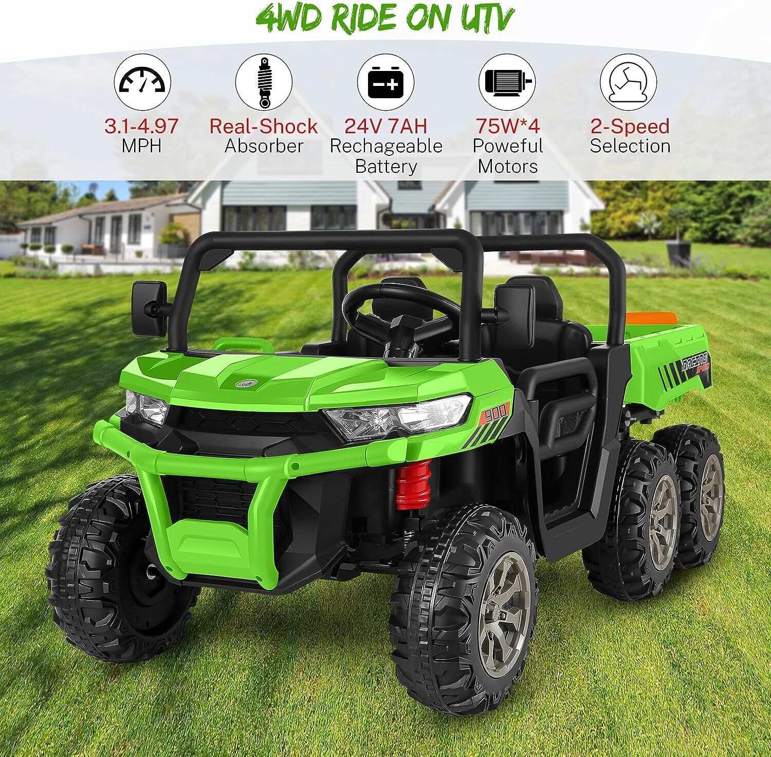 Premium 24V 7Ah Battery-Powered 2-Seat Dump Truck Ride-On Toy for Kids with 6 Wheels