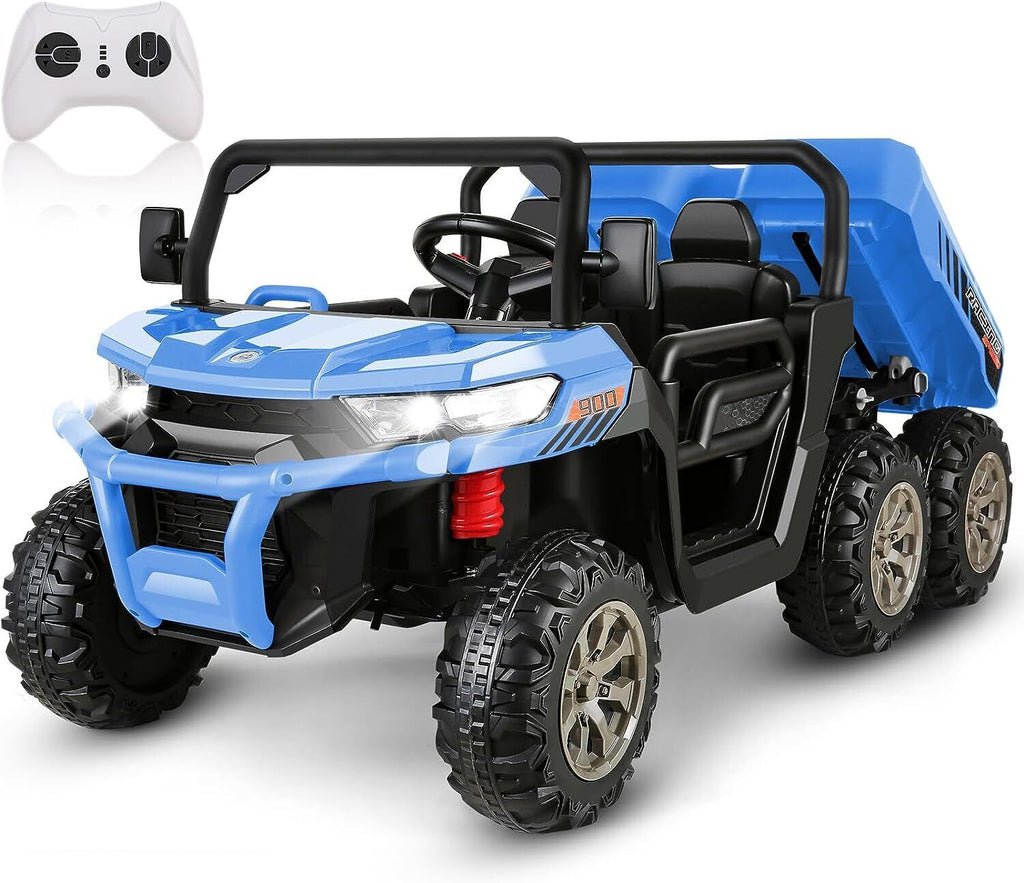 2 Seater 24V Dump Truck Ride On Car with Electric Dump Bed & Shovel - Remote Controlled