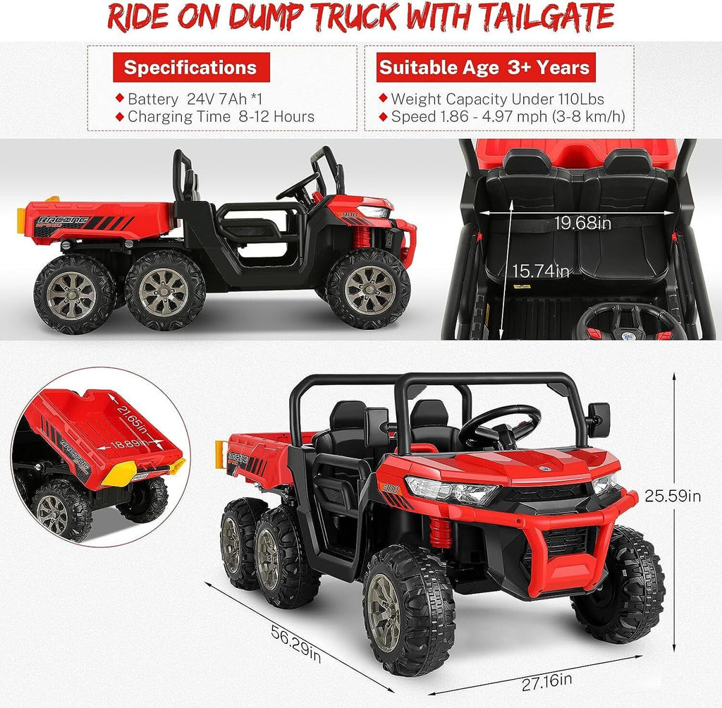 2-Seater Electric Truck Tractor for Kids with Dump Bed and 3 Speeds - 24V