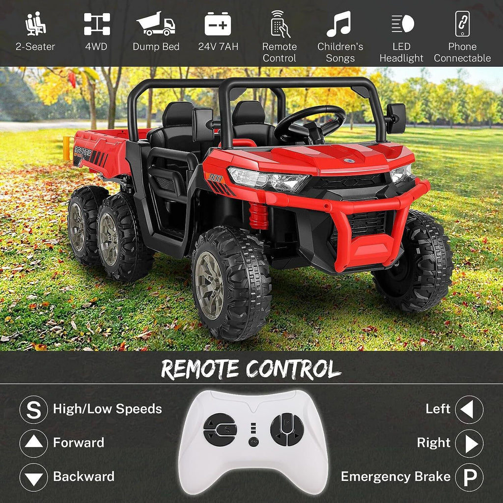 2-Seater Electric Truck Tractor with Dump Bed and Remote Control - 24V