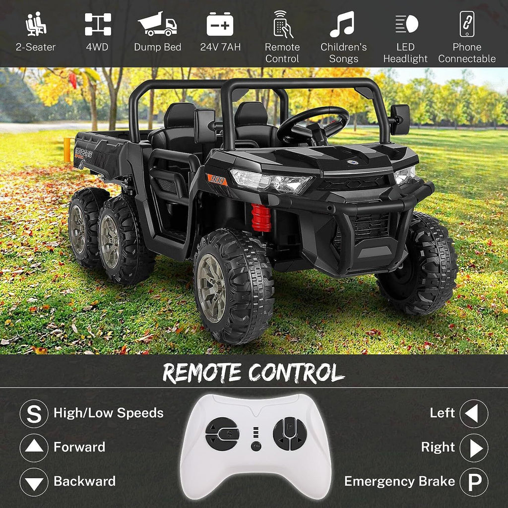 2-Seater Electric Truck Tractor with Dump Bed and Remote Control - 24V