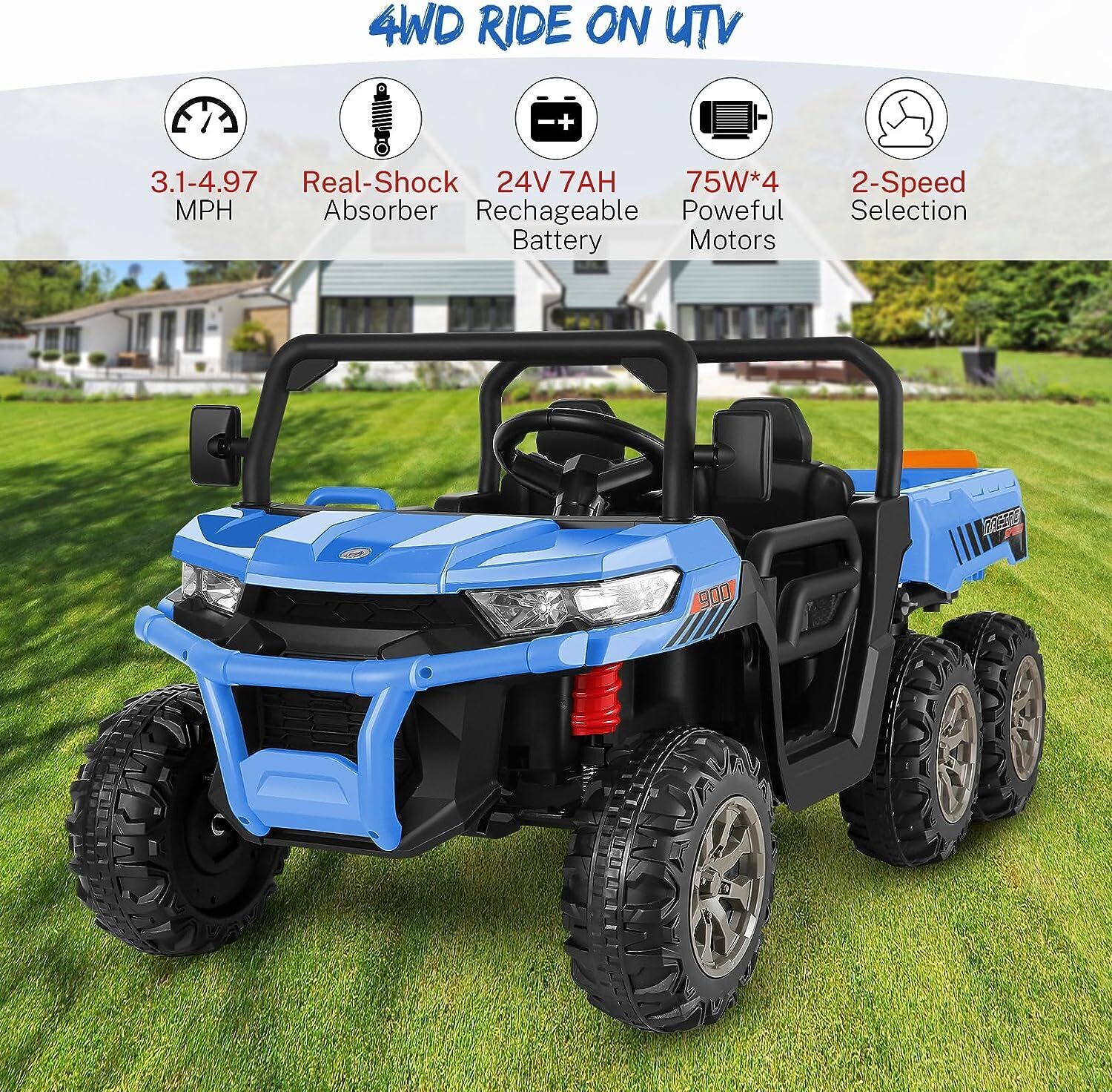 2-Seater Electric Truck Tractor with Dump Bed and Remote Control - 24V