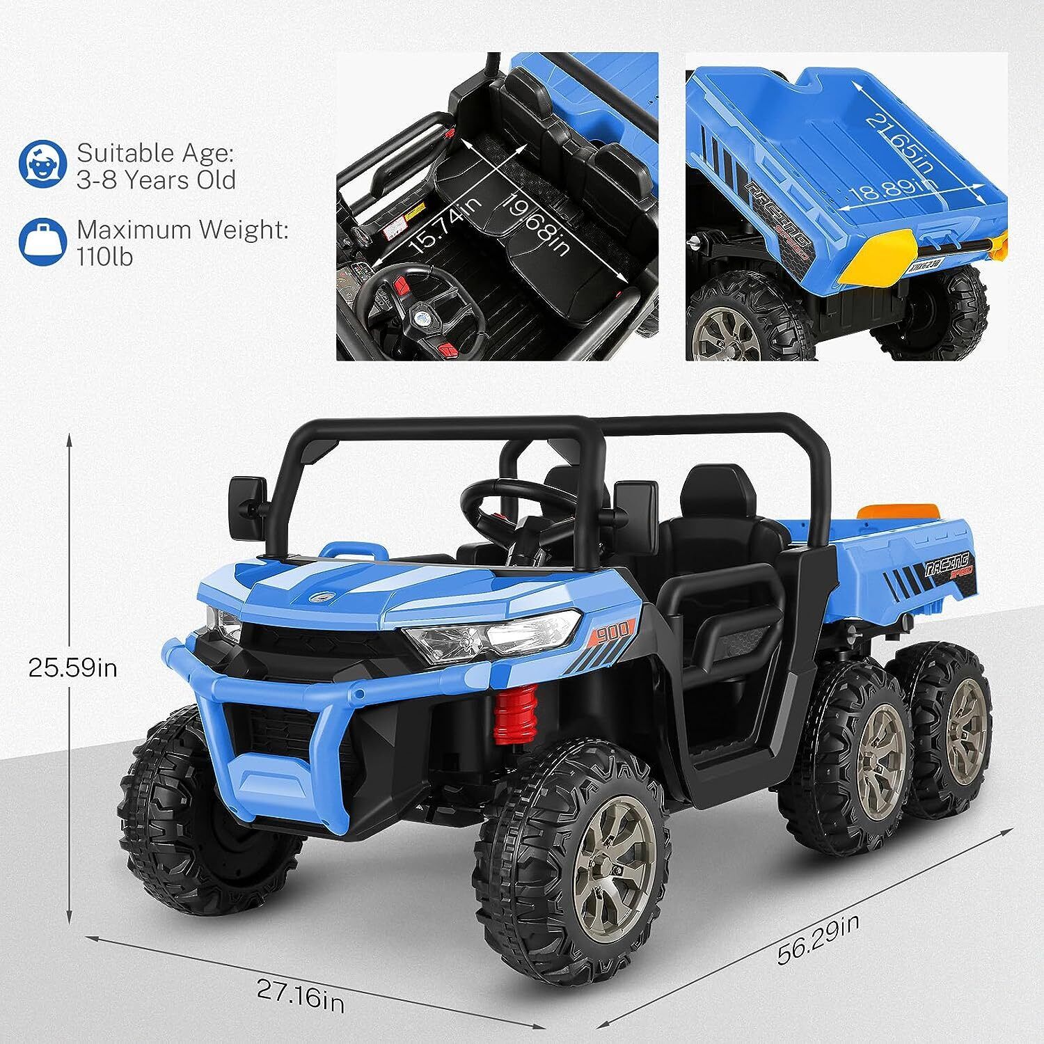 2-Seater Electric Truck Tractor with Dump Bed and Remote Control - 24V