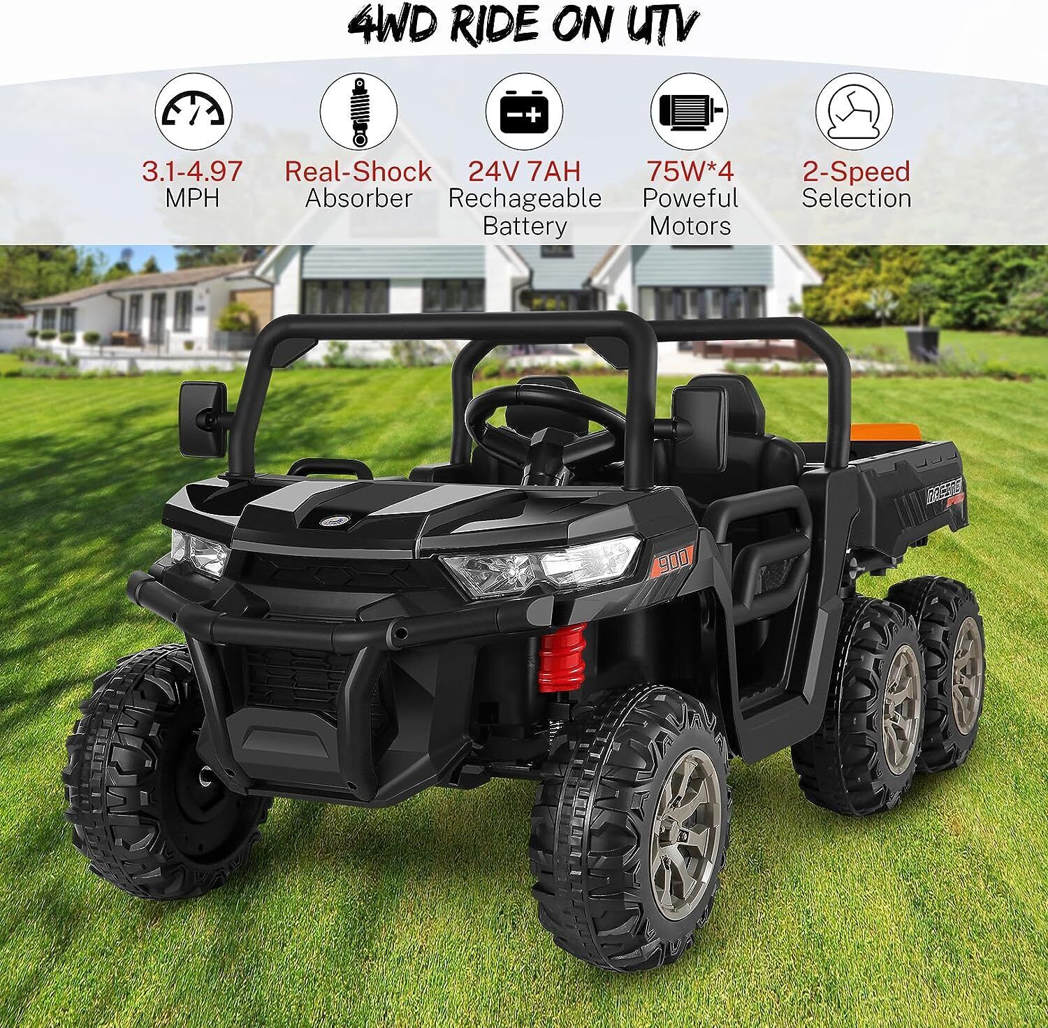 Electric 2 Seater Dump Truck Ride-On Car with Remote Control and Working Dump Bed and Shovel