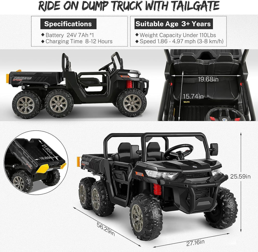 Electric 2 Seater Dump Truck Ride-On Car with Remote Control and Working Dump Bed and Shovel