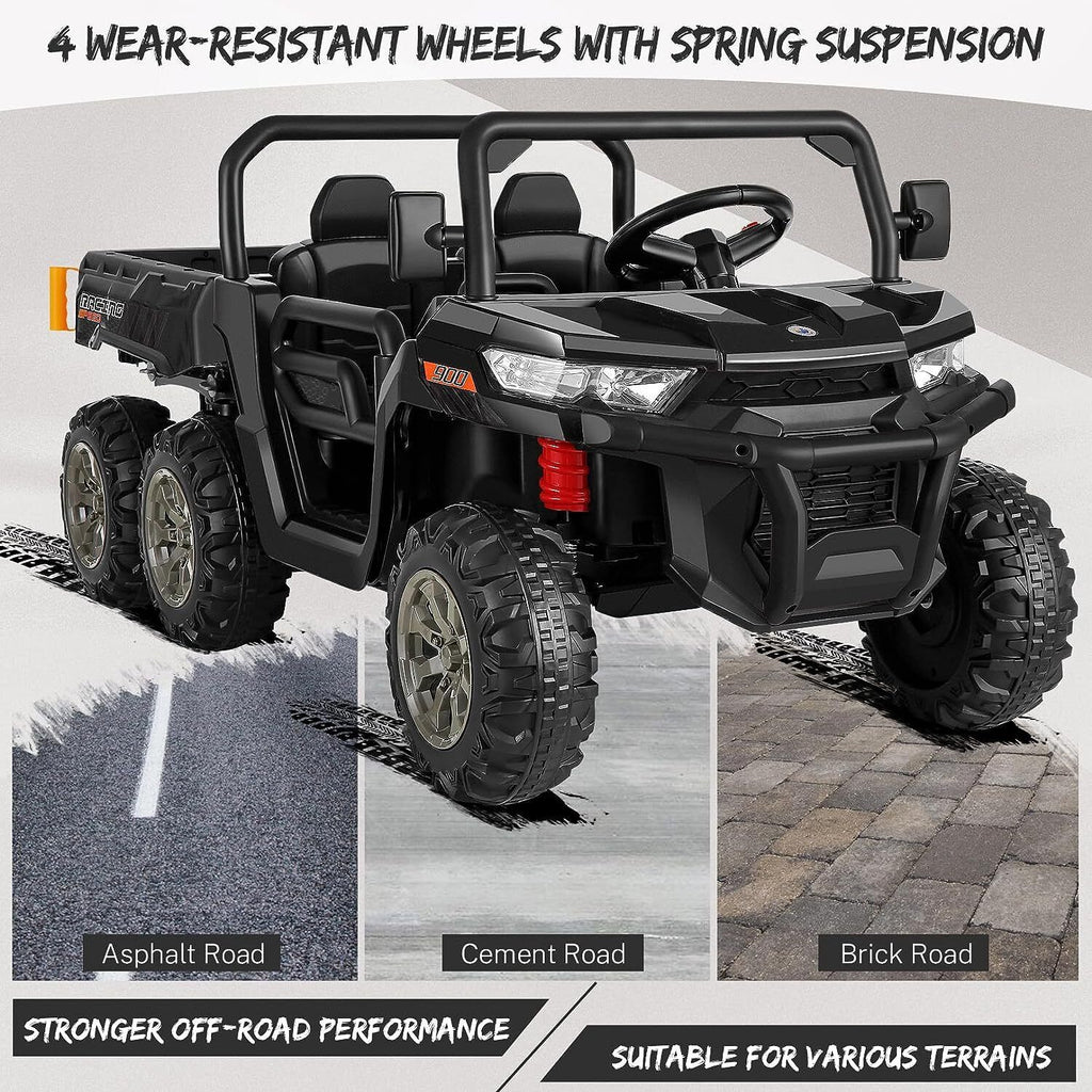 Electric 2 Seater Dump Truck Ride-On Car with Remote Control and Working Dump Bed and Shovel
