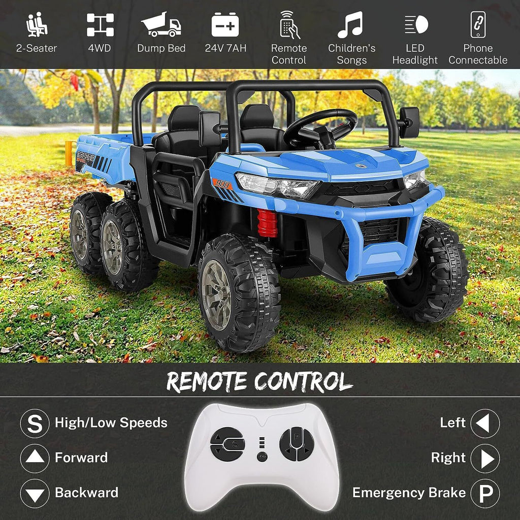 Electric 2 Seater Dump Truck Ride-On Car with Remote Control and Working Dump Bed and Shovel