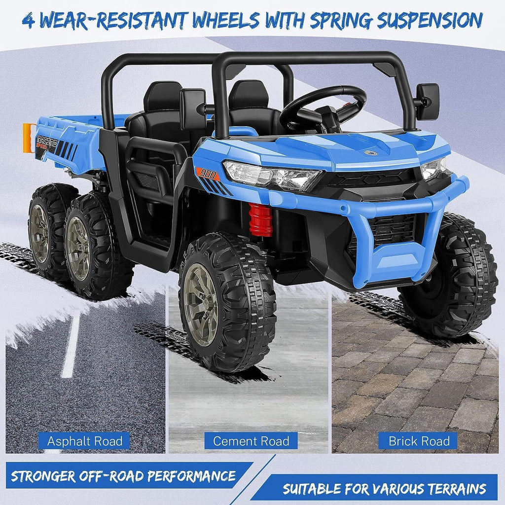 Electric 2 Seater Dump Truck Ride-On Car with Remote Control and Working Dump Bed and Shovel