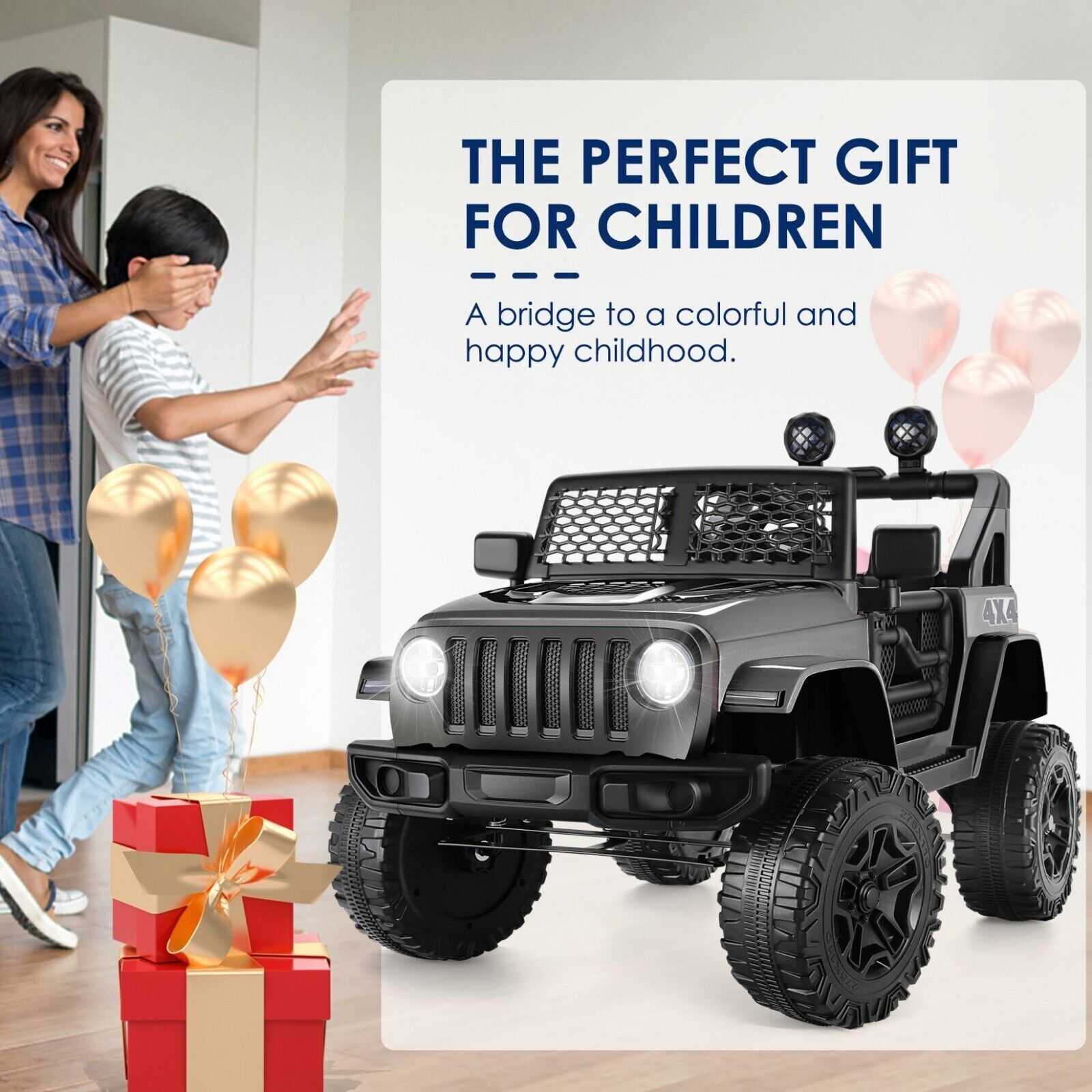 12V Kids Electric Ride-On Jeep Car with USB, Bluetooth, Remote Control, LED Lights, and MP3 Player