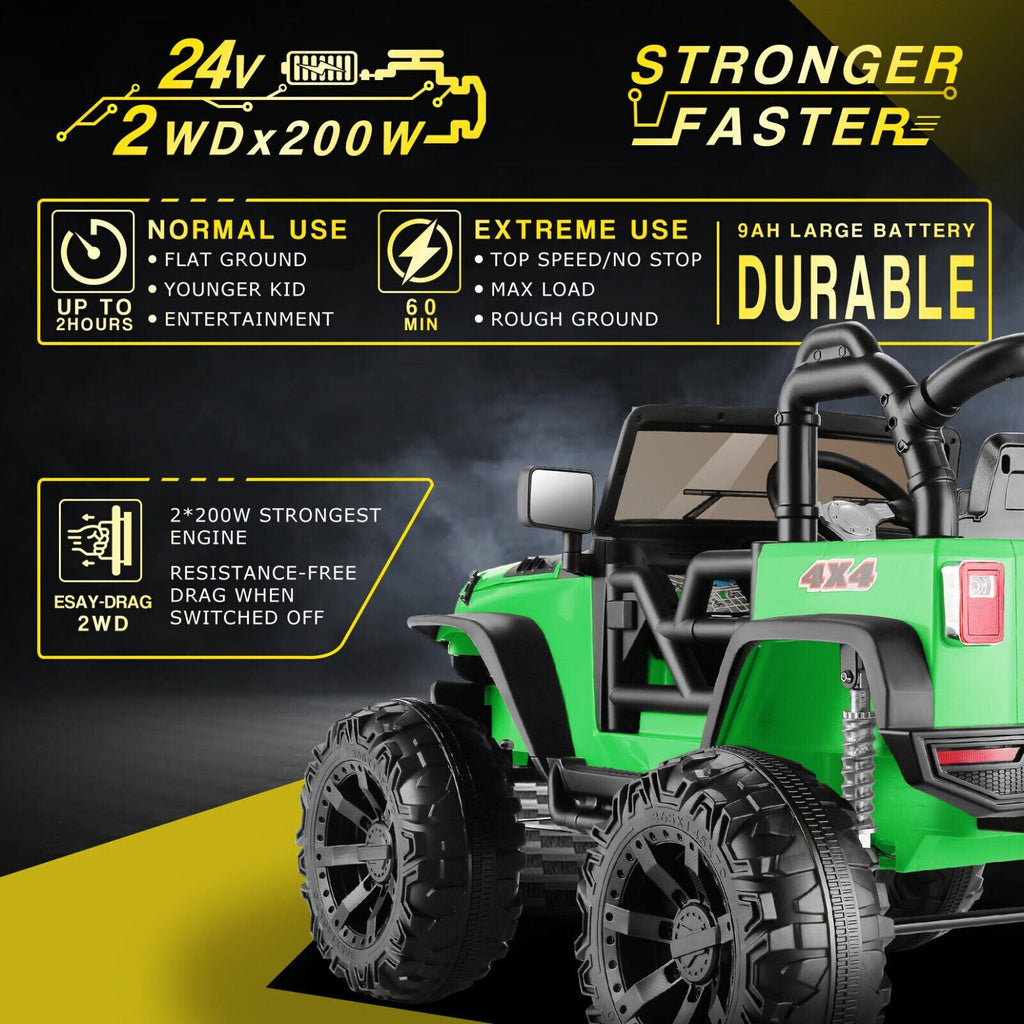 2-Seater Kids Ride on Truck with 3 Speeds, LED Light, and Remote Control - 24V 2x200W