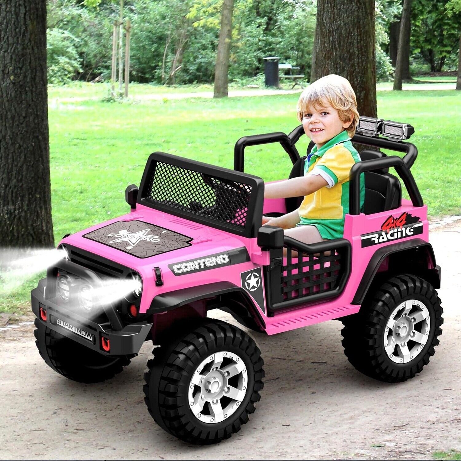 2-Seater Kids Ride-On Truck with Remote Control, LED Lights, Music, and Double Doors
