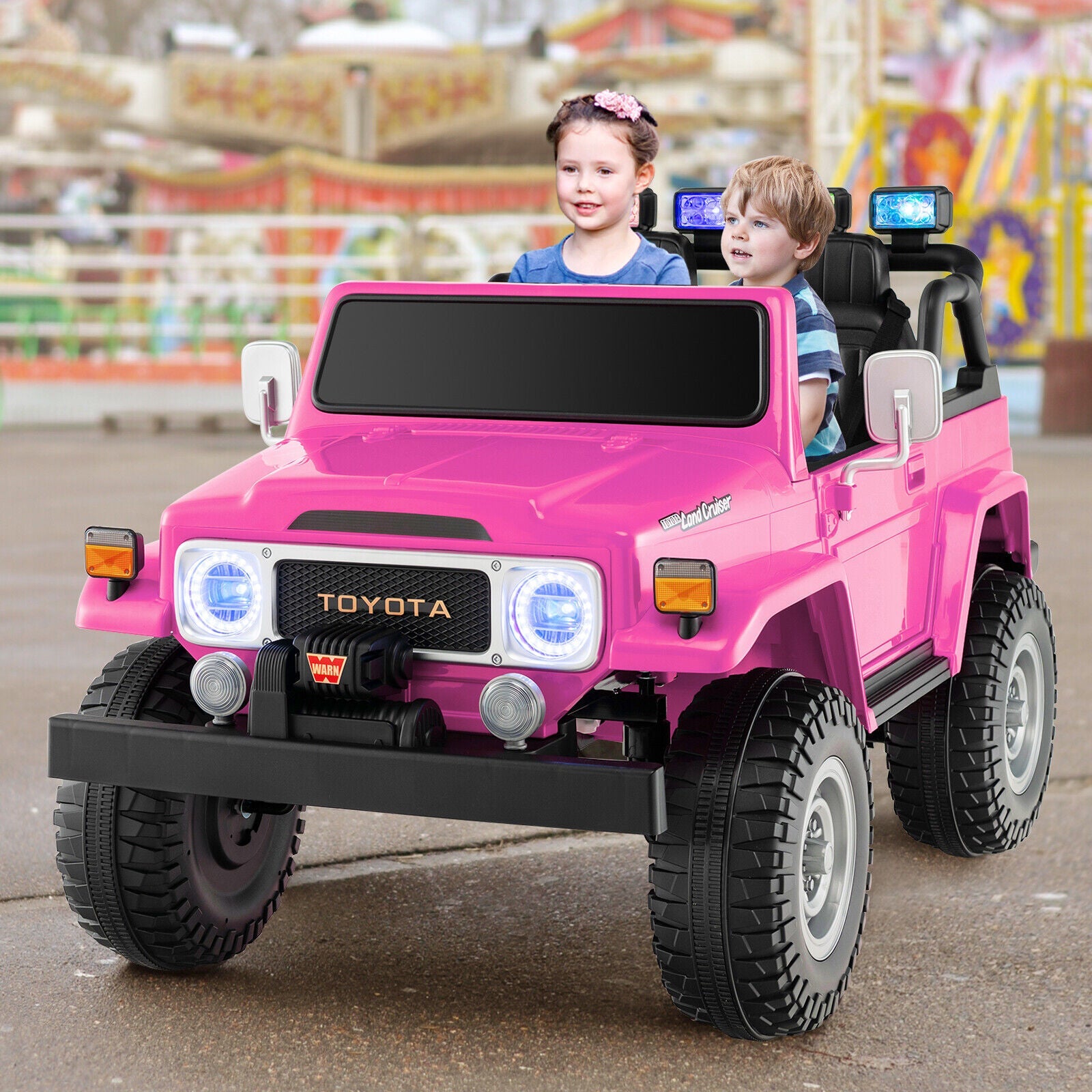 2-Seater Pink Battery Powered Ride-On Car with 3-Point Seat Belts and Doors - 12V