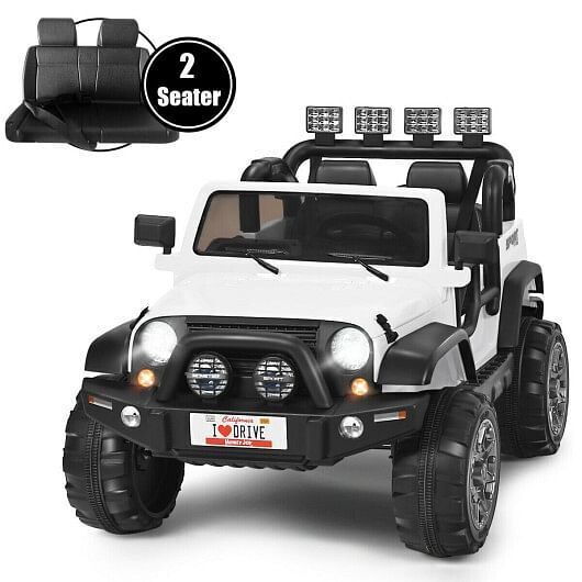 2-Seater White Ride-On Truck with Remote Control and Storage Room - 12V Power